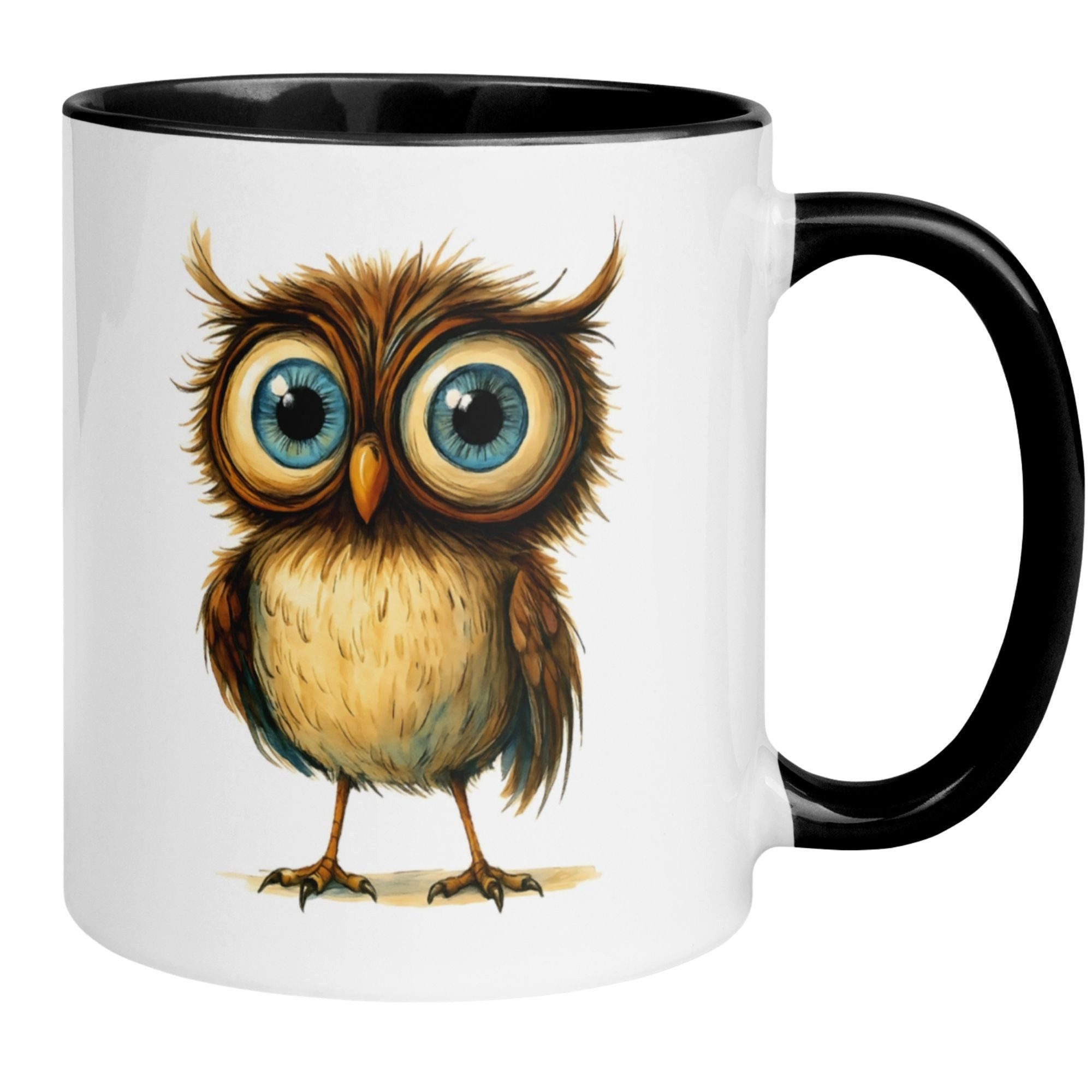 Momentals Tasse Eule – „Eule mit großen Augen“ – lustiger Eulen Geschenk Becher, Gratis Versand · Links-&Rechtshänder · Spülmaschinenfest
