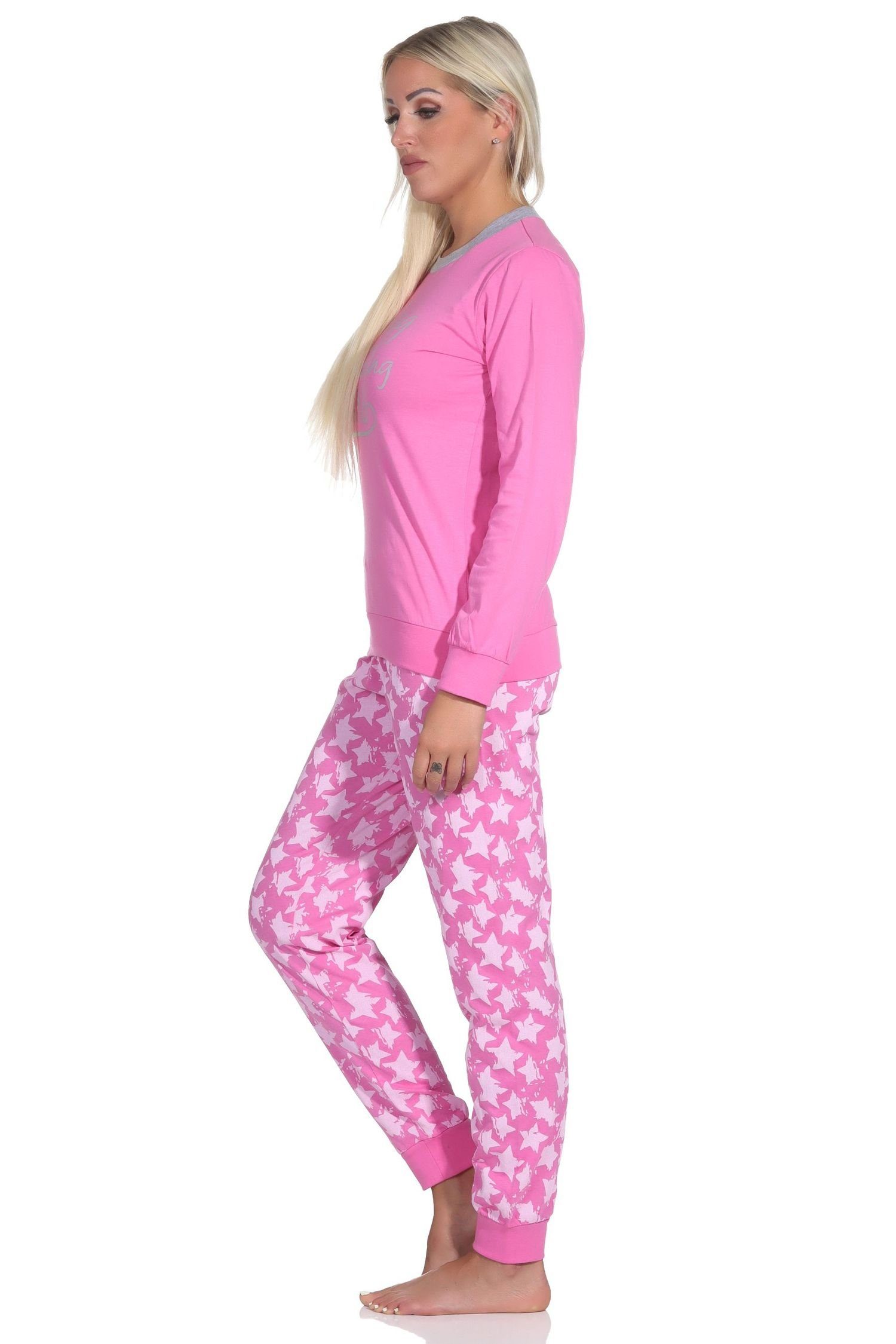Sternenoptik Schlafanzug Bündchen wunderschöner Normann in rosa Damen Pyjama Normann mit
