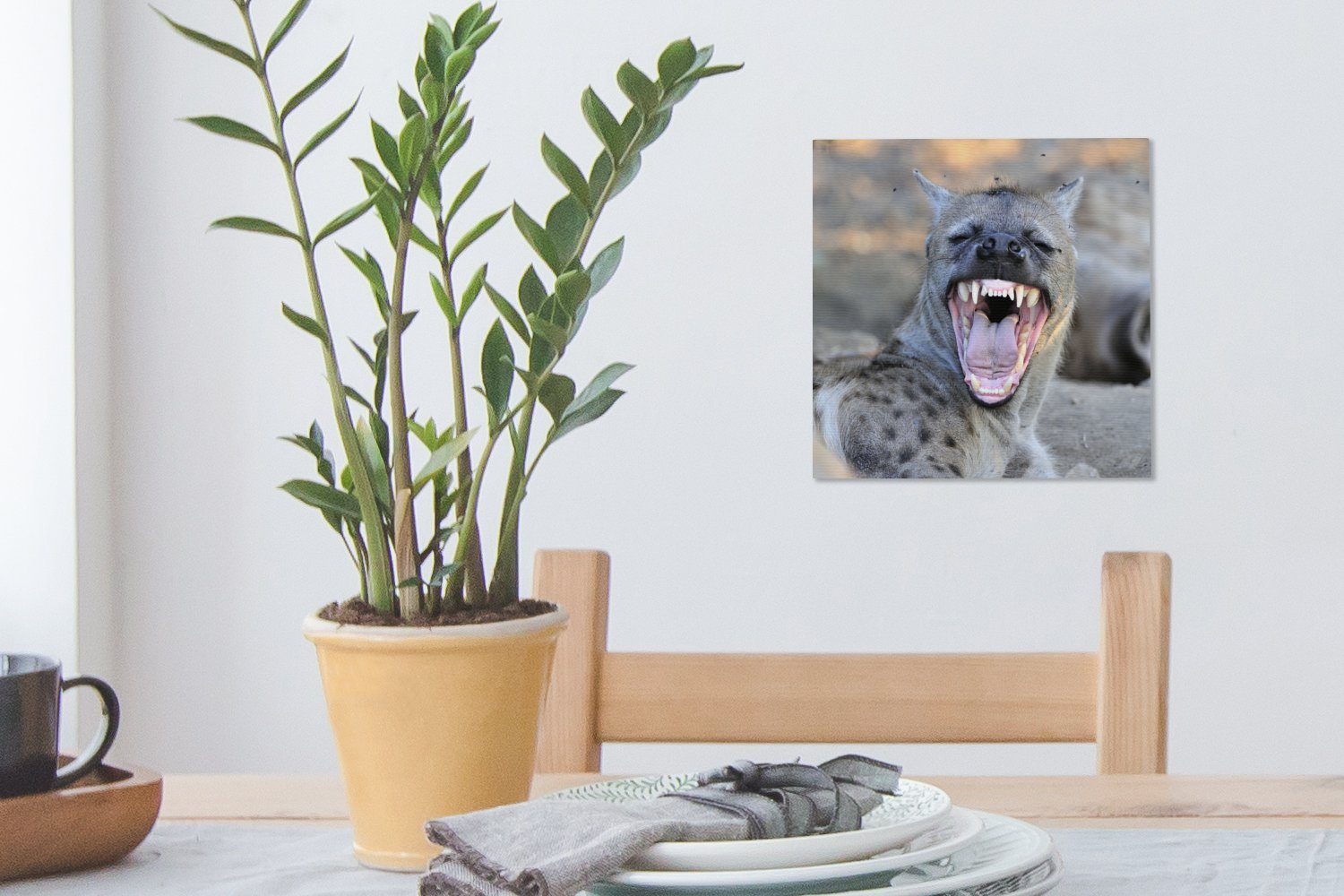 St), Schlafzimmer Wohnzimmer OneMillionCanvasses® Leinwandbild Hyäne - - Bilder Leinwand für Raubtier, (1 Gähnen