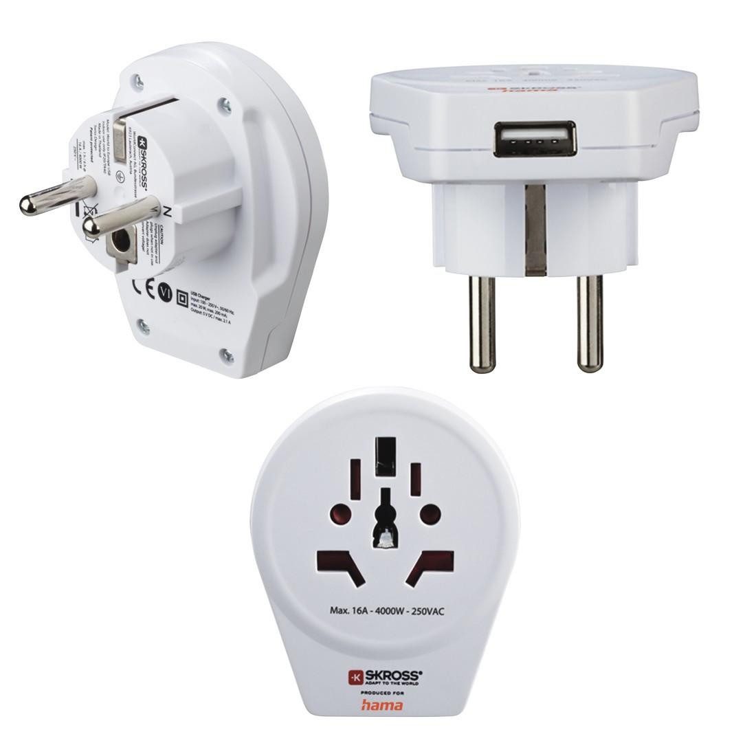 Hama Hama Reiseadapter "World to Europe USB" 2- & 3-polige Geräte 1x Reiseadapter