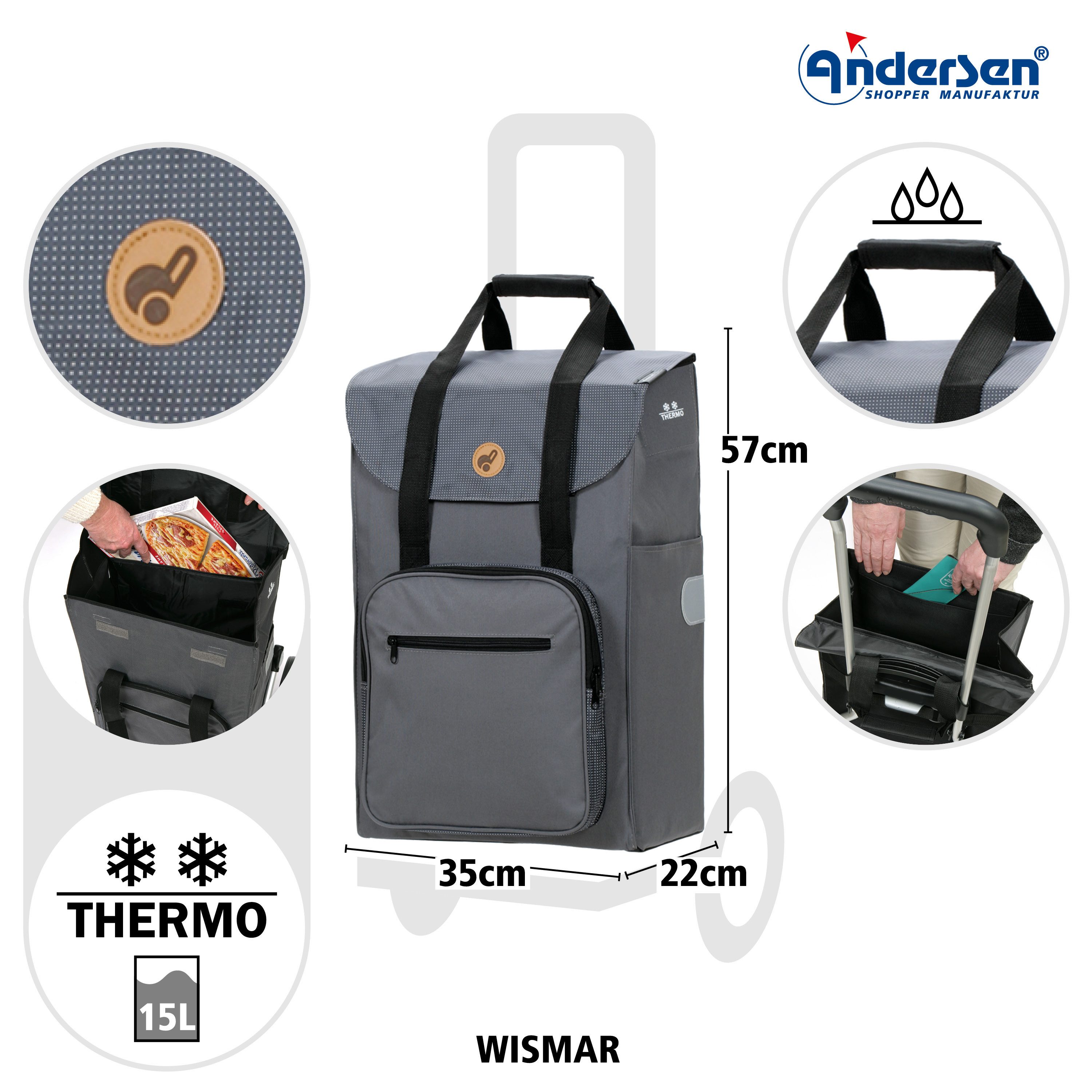 Andersen Einkaufstrolley Tasche Wismar silbergrau, Thermofach 15 Liter, was günstig online kaufen