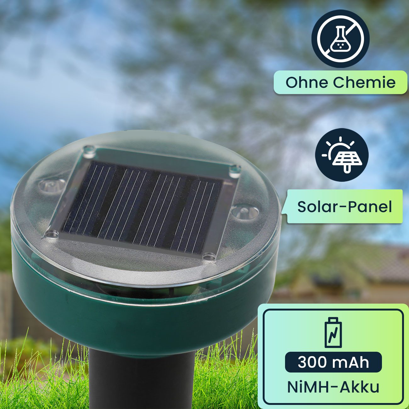 Casativo Vibrations-Tierabwehr Solar Maulwurf&Wühlmaus Vertreiber im Set pro Erdspieß ca. 30 m IP44, 8-tlg., Solar, chemiefrei, IP44, 30 m/700 m² je Spieß, als 4er/8er/16er Set