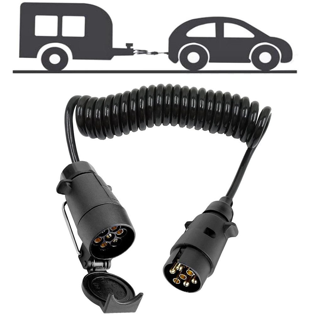 BlingBin Anhänger Адаптериkabel 7-polig auf 13-polig 2m Spiral Адаптери 13 auf 7 polig Адаптери Kabel zu Anhängerkupplung 12V, 200 cm, Kompatibel mit 7-poligen und 13-poligen Stecksystemen