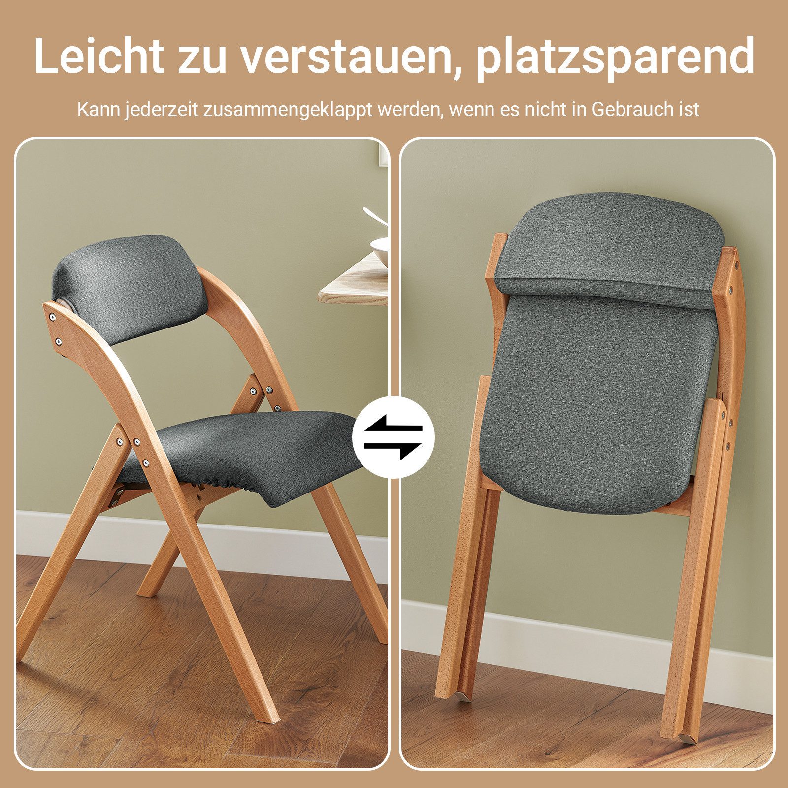 SoBuy Klappstuhl DE-FST92, Esszimmerstuhl Ergonomisch, faltbar, Küche Balkon Büro, Klappstuhl Küchenstuhl mit Rückenlehne, Campingstuhl, Holzstuhl