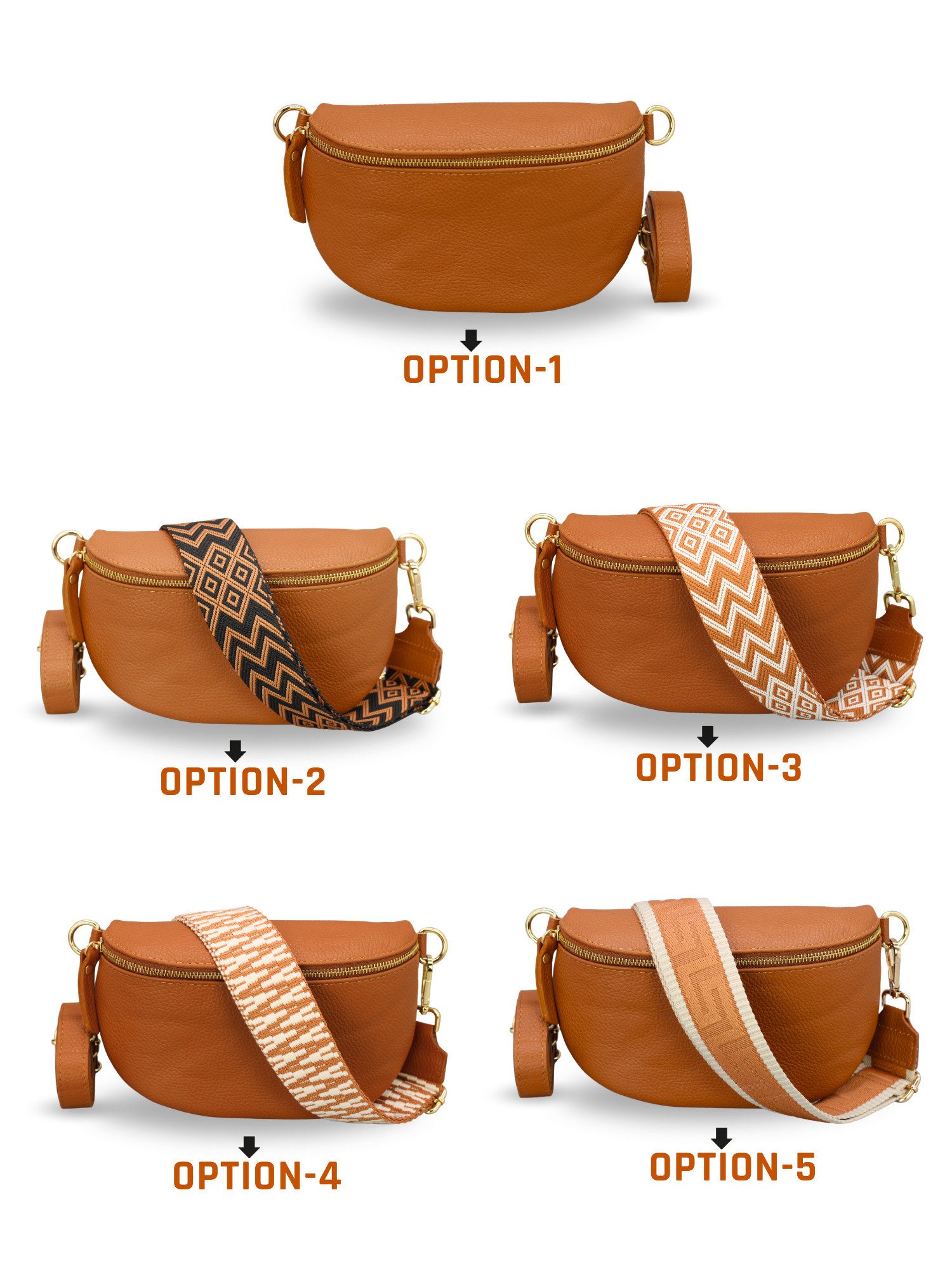 Adel Bags Bauchtasche Damen mit goldenem Reißverschluss, Bauchtasche Leder, hergestellt in Italien, mit 2 Riemen