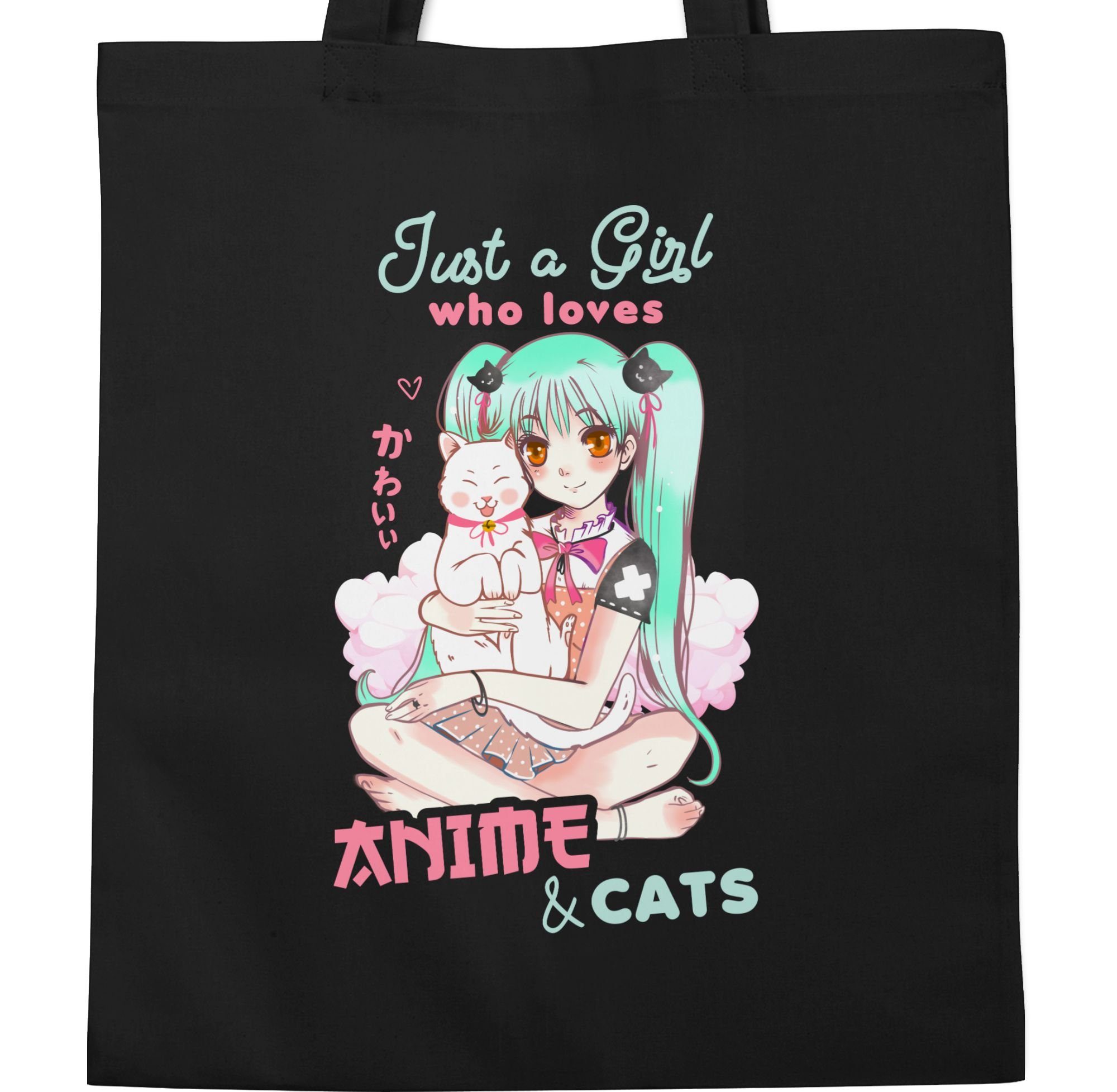 Anime Schwarz Geschenke Umhängetasche loves Shirtracer anime who & girl a 1 cats, Just