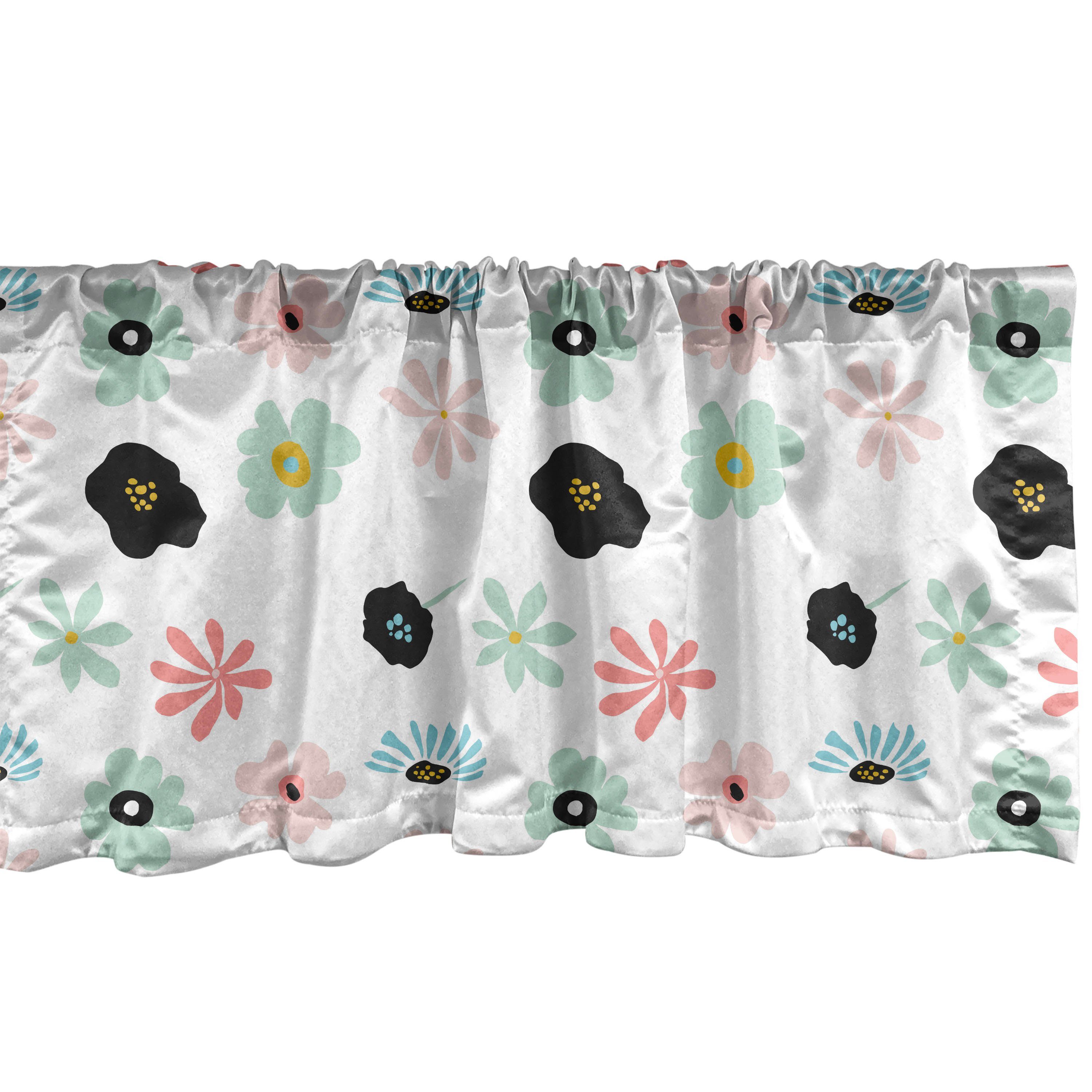 Scheibengardine Vorhang Volant für Stangentasche, Hand Dekor Abakuhaus, Schlafzimmer Küche Blume Blumenelemente mit gezeichnete Microfaser
