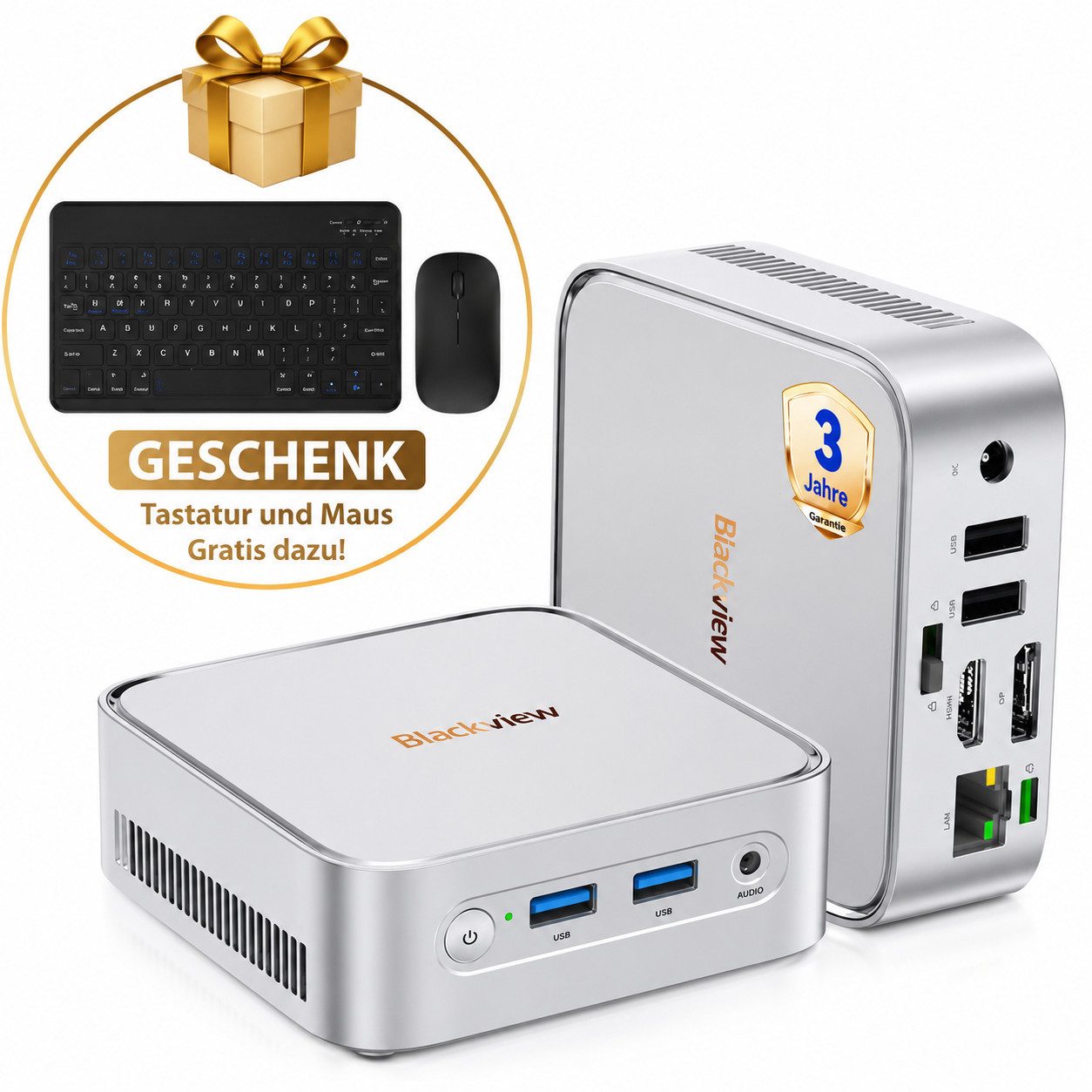 blackview Neuer MP50 AMD Ryzen 5 3500U(4C/8T) 16GB RAM 512GB SSD Mini-PC (AMD AMD Ryzen 5 3500U, AMD Ryzen 5 3500U, 16 GB RAM, 512 GB SSD, Windows 11 Pro, WiFi 5 gaming PC, HDMI, Mit Tastatur und Maus)
