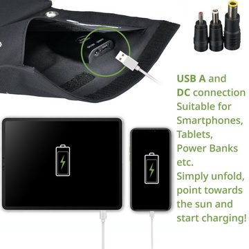 BRESSER Mobiles Solar-Ladegerät 21 Watt mit USB- u. DC-Anschluss Solarladegerät