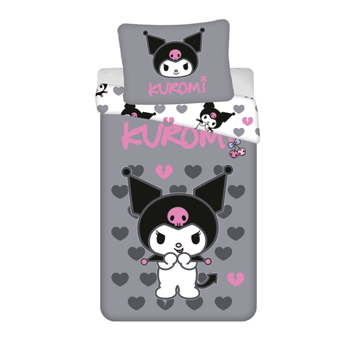 Hello Kitty Bettwäsche Kuromi Bettwäsche Set 140 × 200 cm mit Kissenbezug 70 × 90 cm, 2 teilig