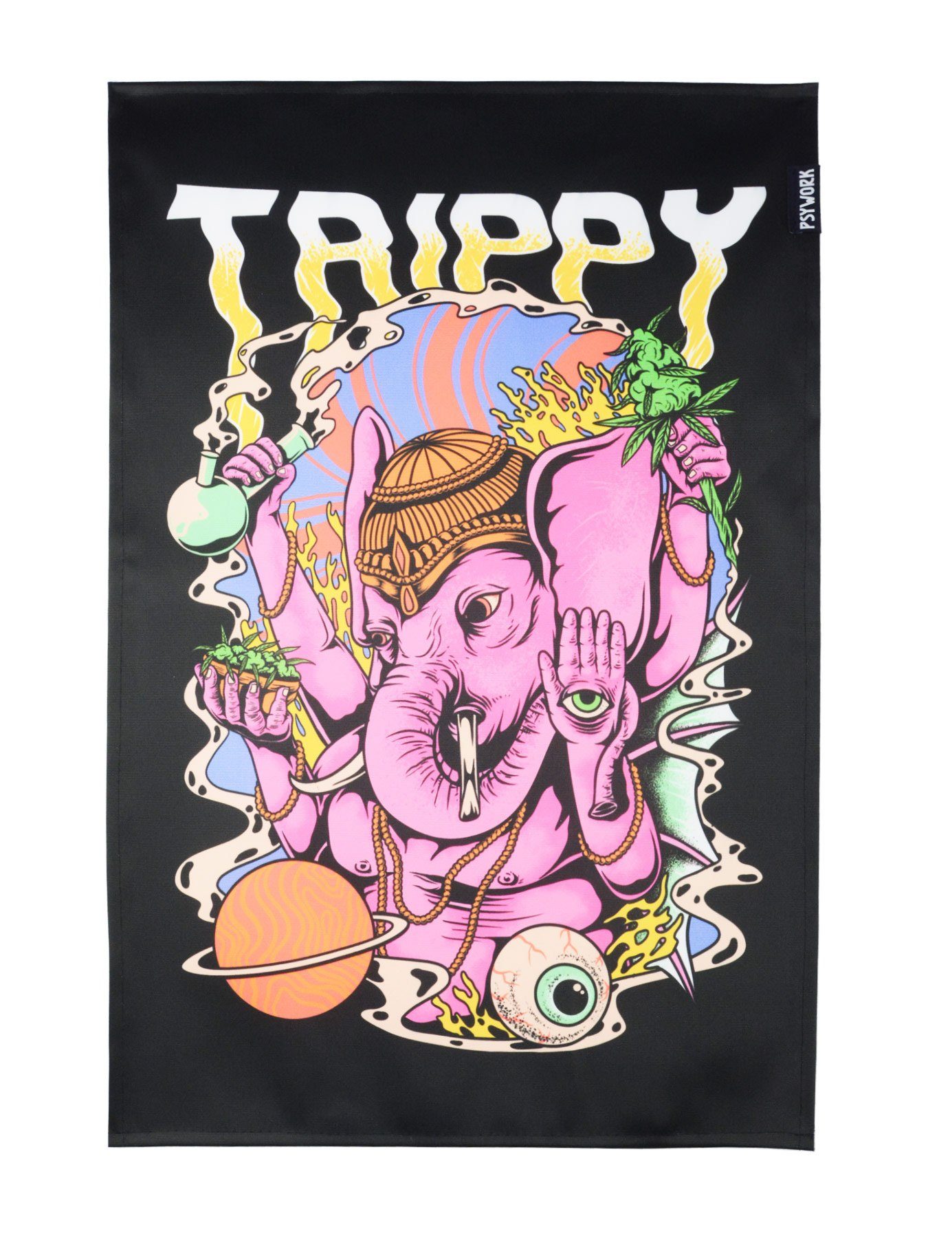 PSYWORK Poster PSYWORK Schwarzlicht Stoffposter Neon "Trippy Ganesha", 40x60cm, UV-aktiv, leuchtet unter Schwarzlicht