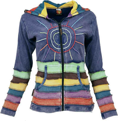 Guru-Shop Langjacke Regenbogenjacke, Jacke mit Zipfelkapuze - blau alternative Bekleidung