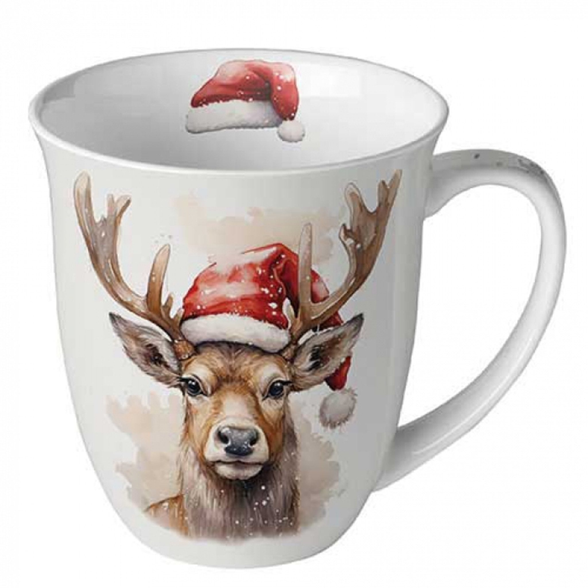 Ambiente Luxury Paper Products Tasse, Keramik, Tasse 10cm Porzellan 0,4L mit Weihnachtshirsch Motiv