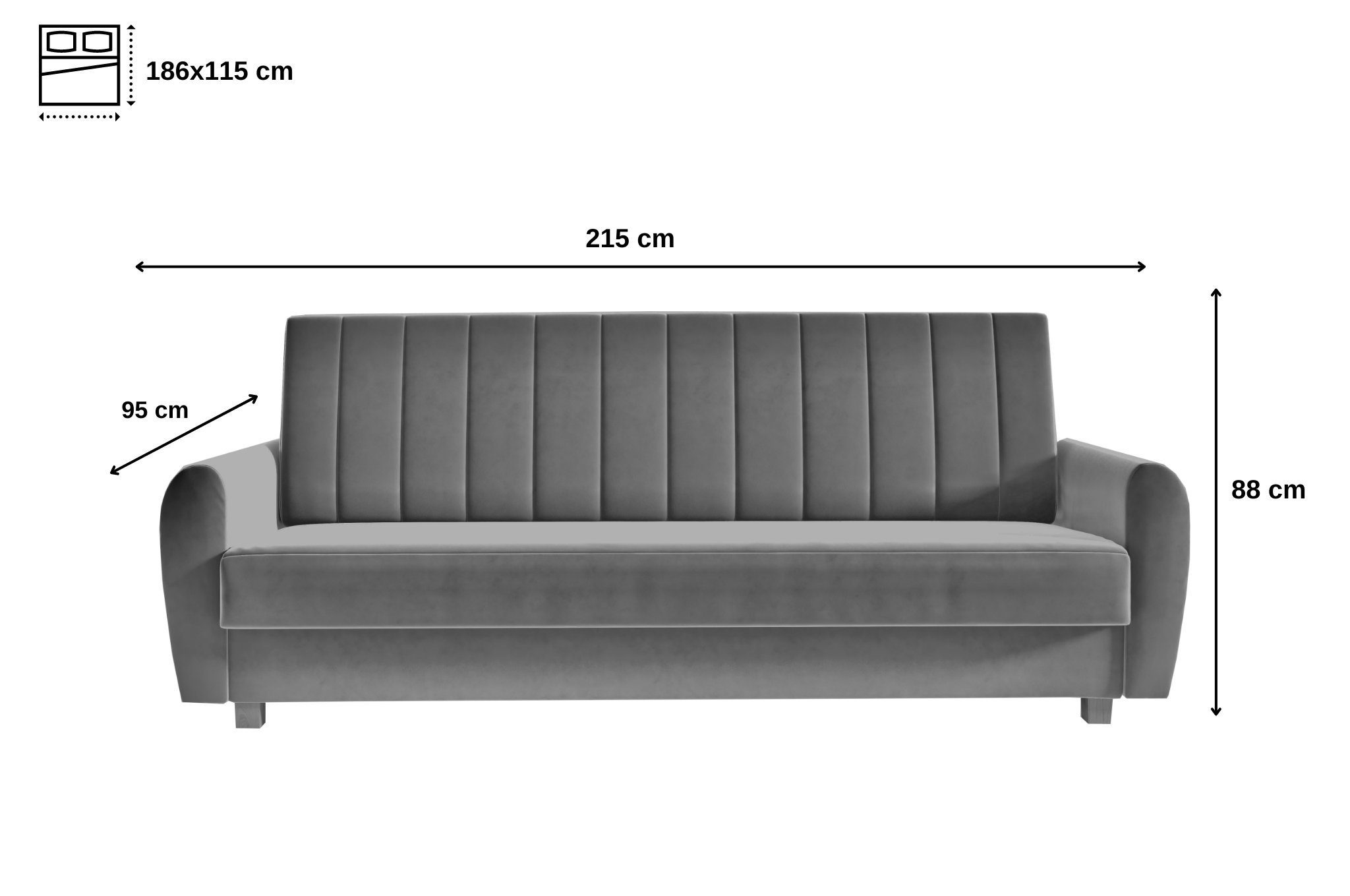 Couch und Polstersofa Sofagarnitur für Schlafsofa 215x95x88 Federkern Wohnzimmer cm, - Schlaffunktion Bettkasten BERN, Wohnlandschaft Sofa MOEBLO mit