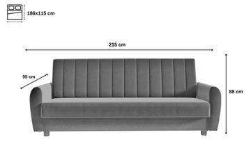 MOEBLO Schlafsofa BERN, Sofa Couch für Wohnzimmer Federkern Sofagarnitur Polstersofa Wohnlandschaft - 215x95x88 cm, mit Bettkasten und Schlaffunktion