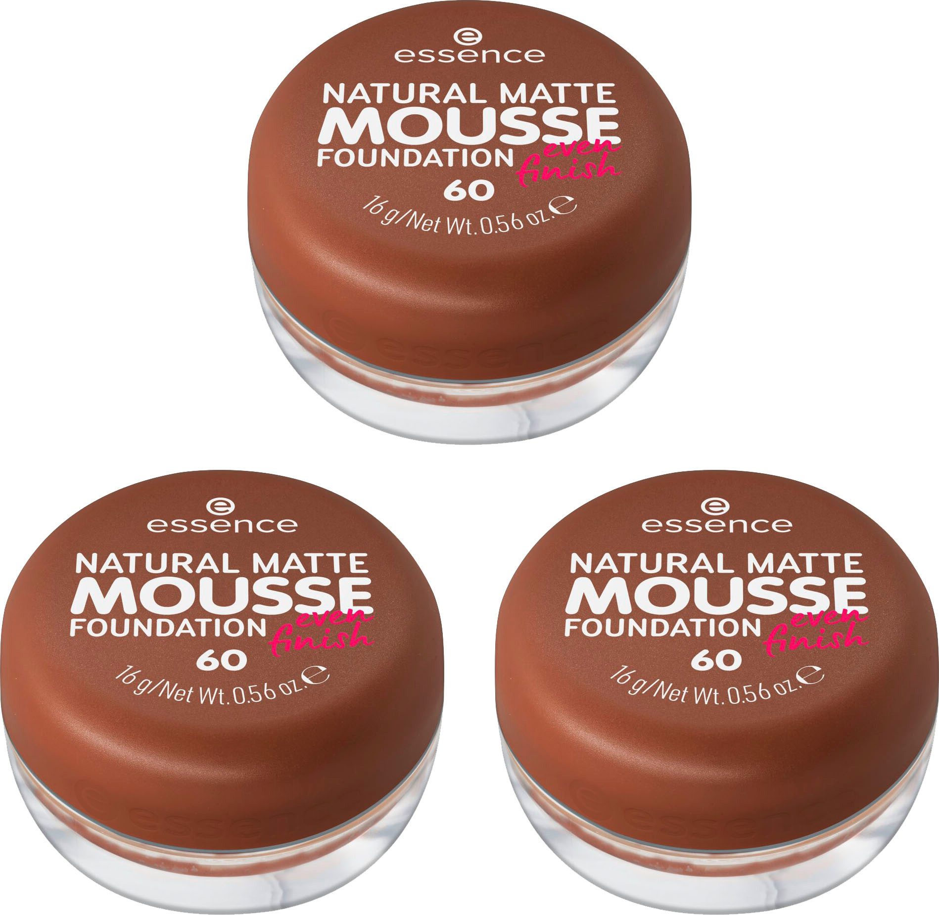 Essence Foundation NATURAL MATTE MOUSSE FOUNDATION, 3er Pack