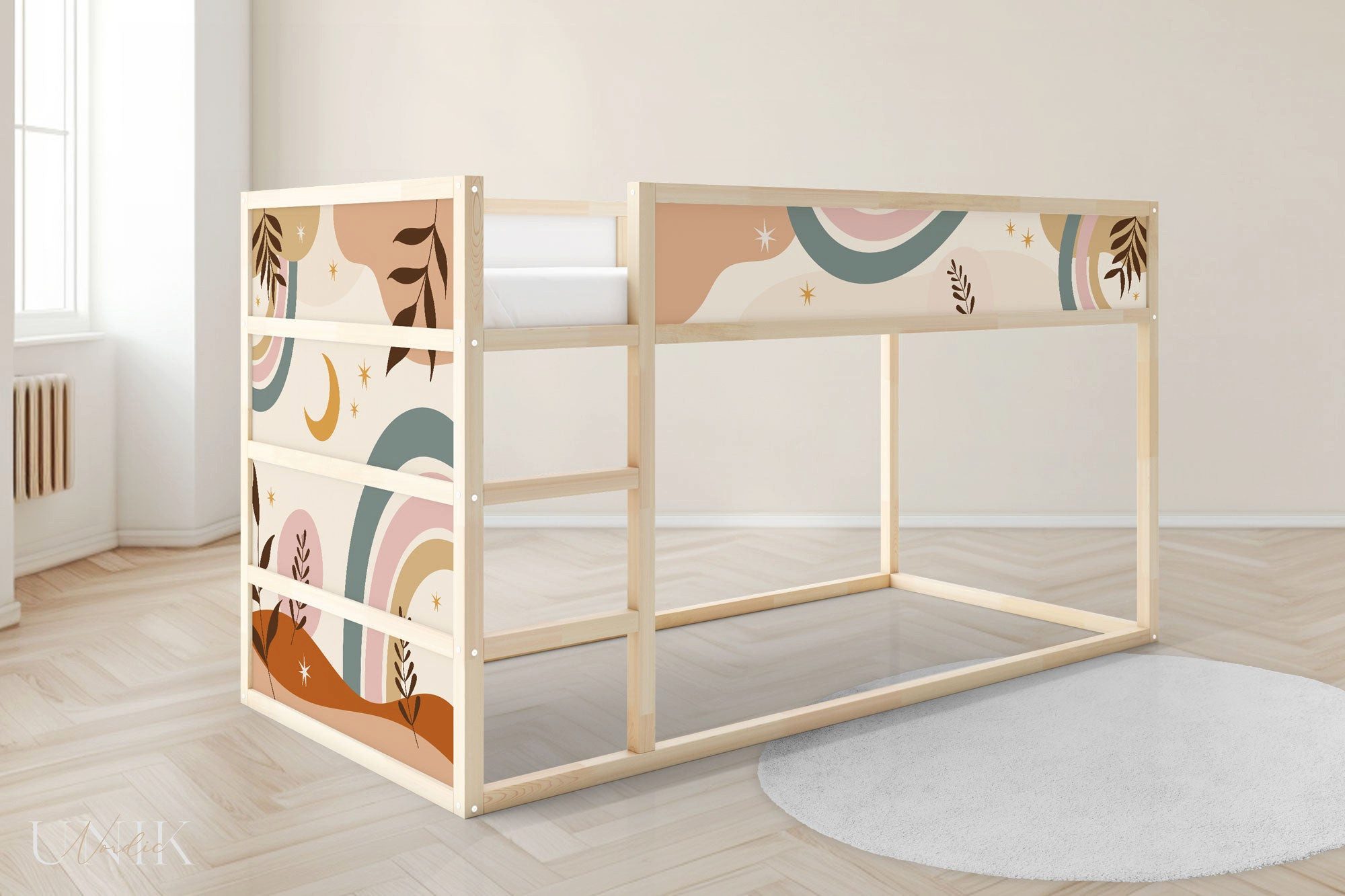 Unik Nordic Möbelfolie IKEA Kura Bett­aufkleber Set - Boho Formen, (Set, 0St.}, Für die angebene Anzahl an Flächen zugeschnitten), selbstklebend, exakte Maße, wiederablösbar