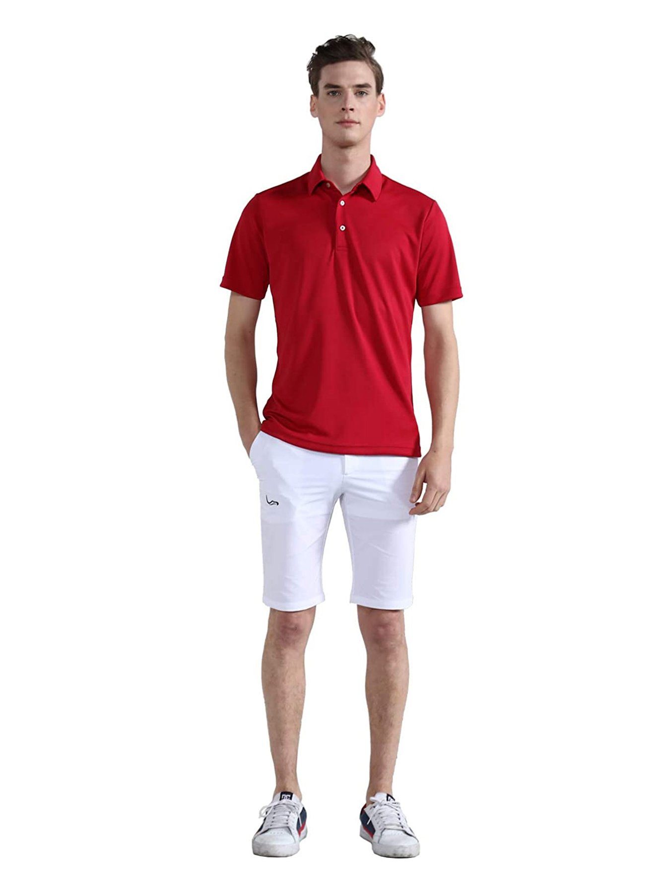 DEBAIJIA Poloshirt DEBAIJIA Herren Poloshirt Fit Kurzarm Golf Standard Gemütlich Rot Leicht