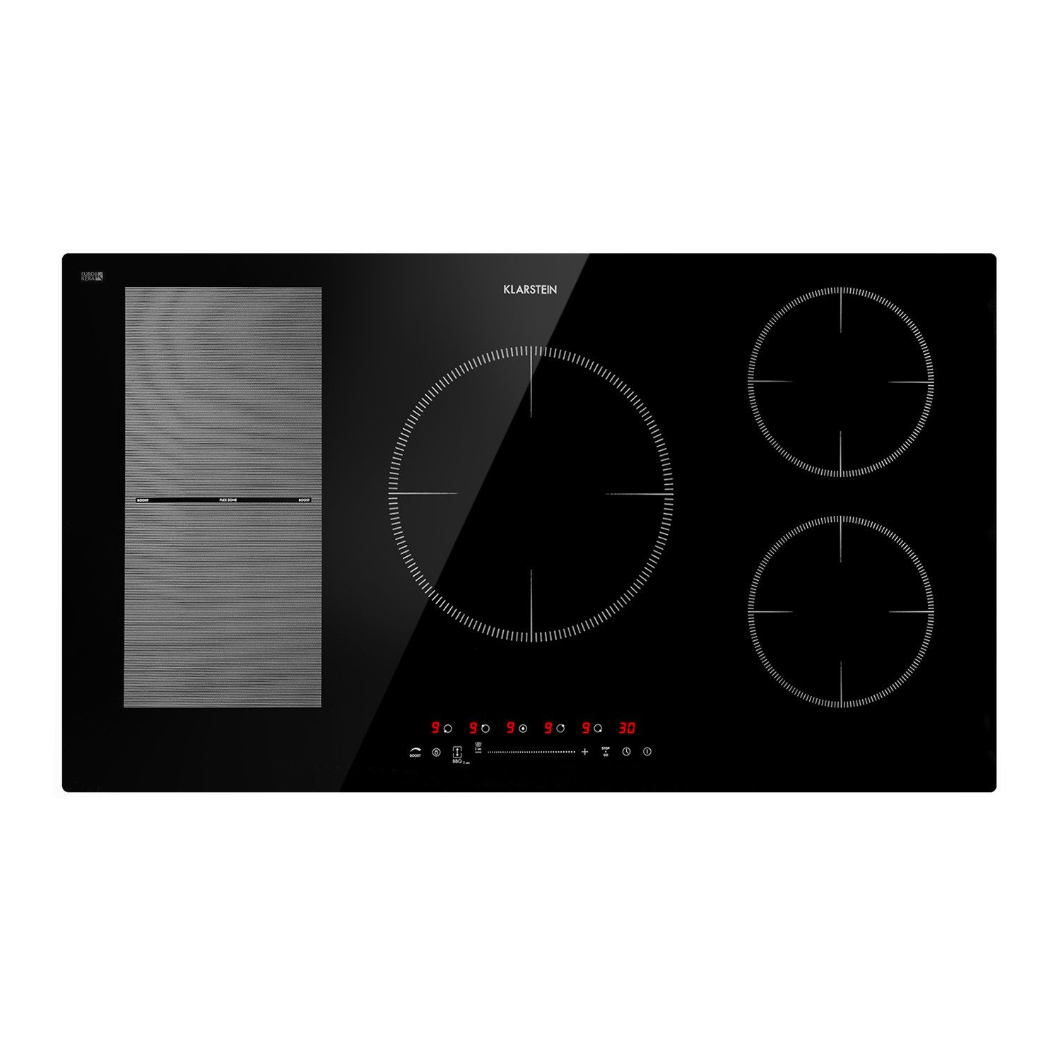 Klarstein Induktions-Kochfeld Delicatessa 90 Hybrid Induktionskochfeld 90 cm 5 Zonen 7400 W, Einbau Induktionsherd 5 Kochfelder Platten Elektro Induktionskochfeld