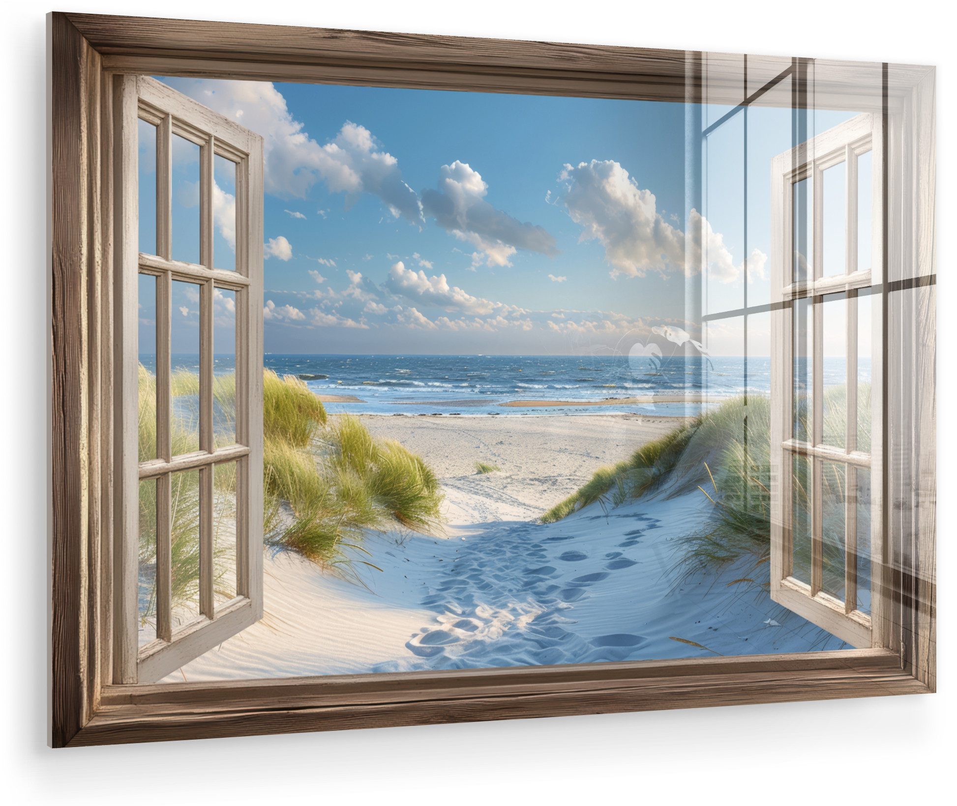 MuchoWow Acrylglasbild Aussicht - Strand - Fenster - Dünen - Meer, Inkl. Au günstig online kaufen