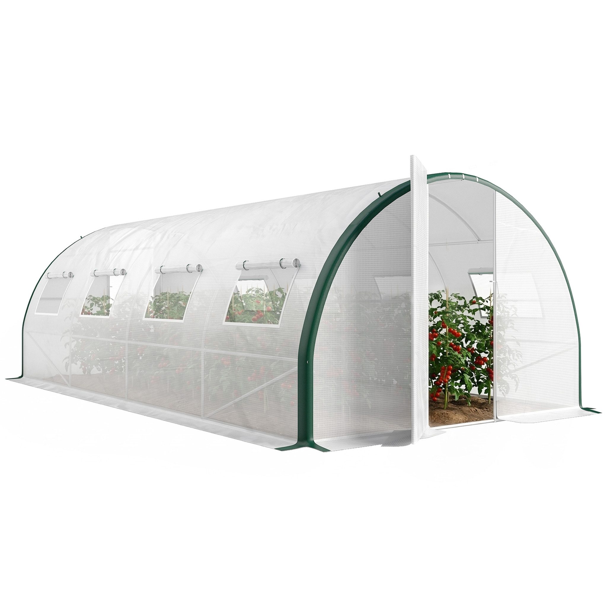 MC Star Gewächshaus 18 m² großes Gartentunnelgewächshaus mit Türen und 8 Fenstern, 140 g/m² PE-Folie, 600 x 300 x 200 cm, weiß