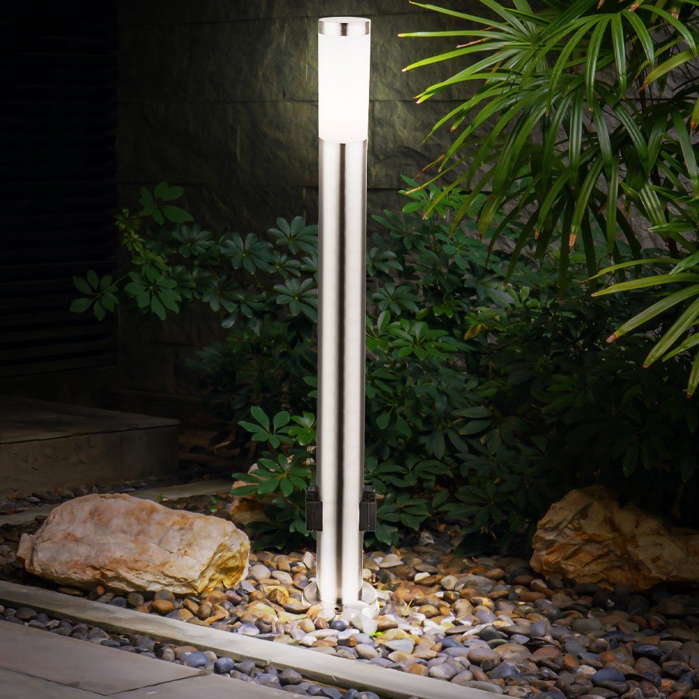 etc-shop LED Farbwechsel, Edelstahl Steh LED Warmweiß, Außen-Stehlampe, RGB FERNBEDIENUNG Leuchtmittel Außen Steckdosen Garten 3x Lampen inklusive