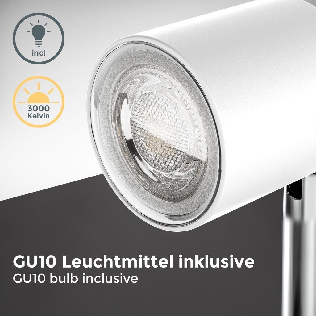 Weiß-Matt GU10 LED Tischleuchte LED Neigbar inkl. Warmweiß, 5W Schwenkbar - wechselbar, B.K.Licht Klemmleuchte Klemmleuchte Kippschalter Metall BKL1354,