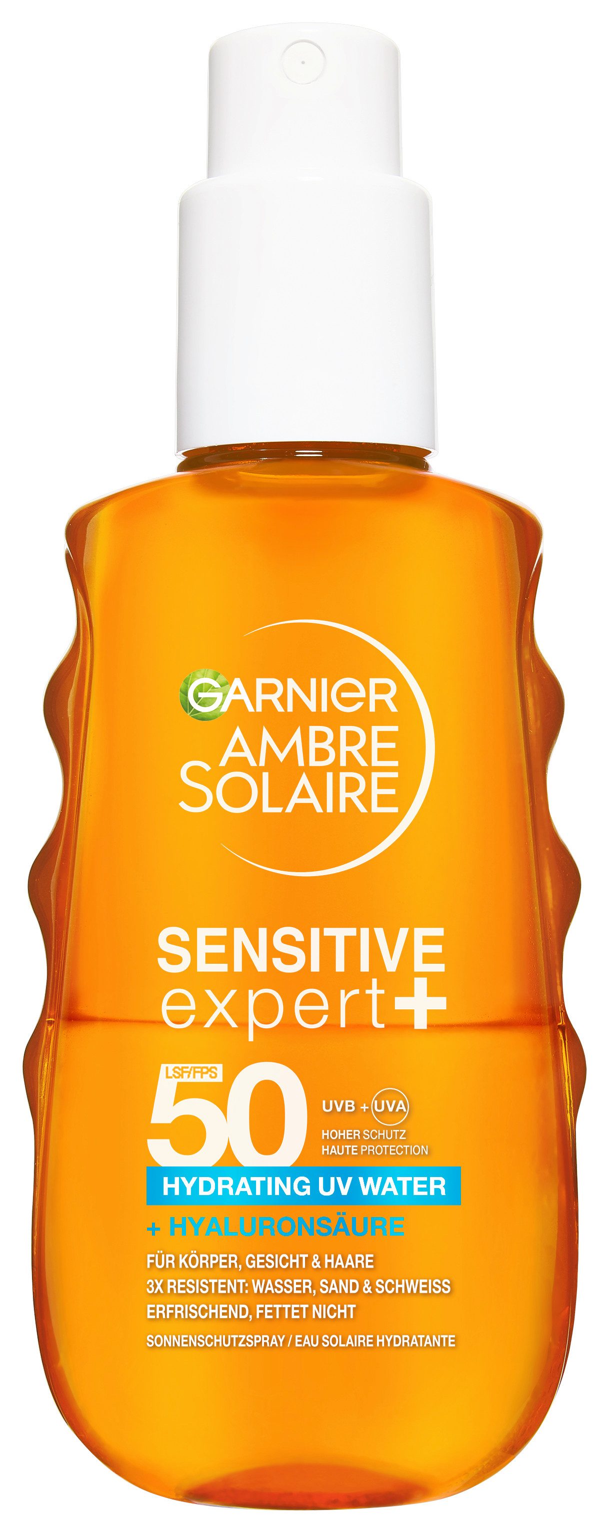 GARNIER Sonnenschutzspray AMBRE SOLAIRE SENSITIVE EXPERT + HYDRATING UV WATER LSF 50, mit LSF 50, für Körper, Gesicht und Haare geeignet
