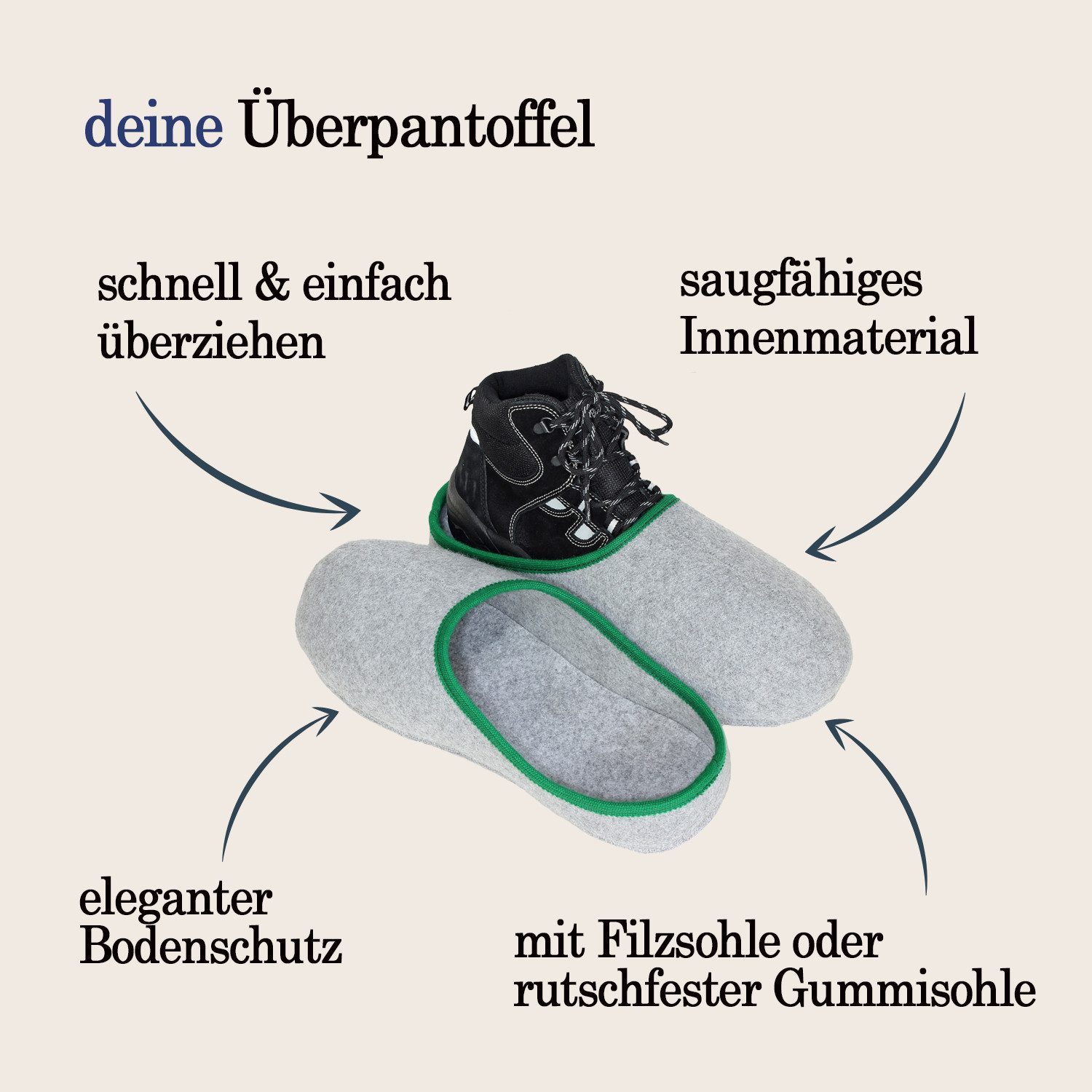 Pantoffelmann Handwerkerpantoffel Überpantoffel Arbeitsschuhe Herren Filz Überschuhe Pantoffel (1 Paar) Filzpantoffeln, Gästepantoffel besonders leicht