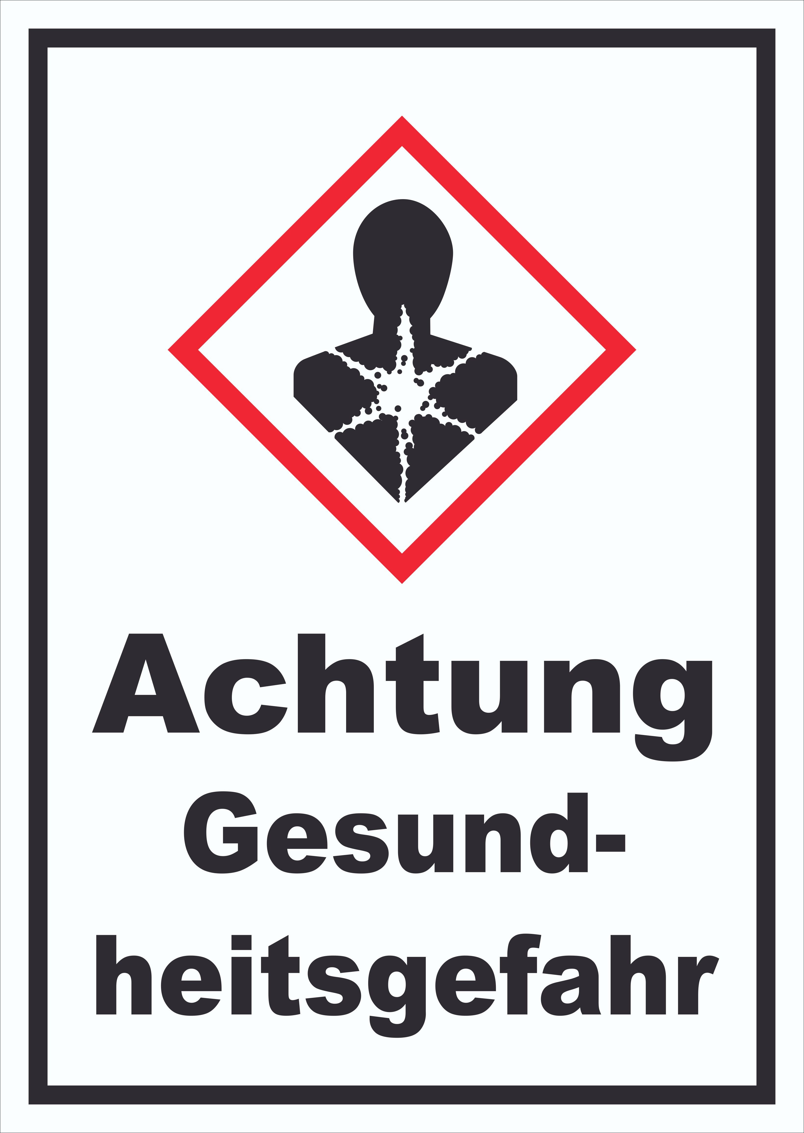 HB-Druck Hinweisschild Schild Gesundheitsgefahr Sensibilisierung der Atemwege hochkant, wetterfest, stabil, UV-beständig, kratzfest