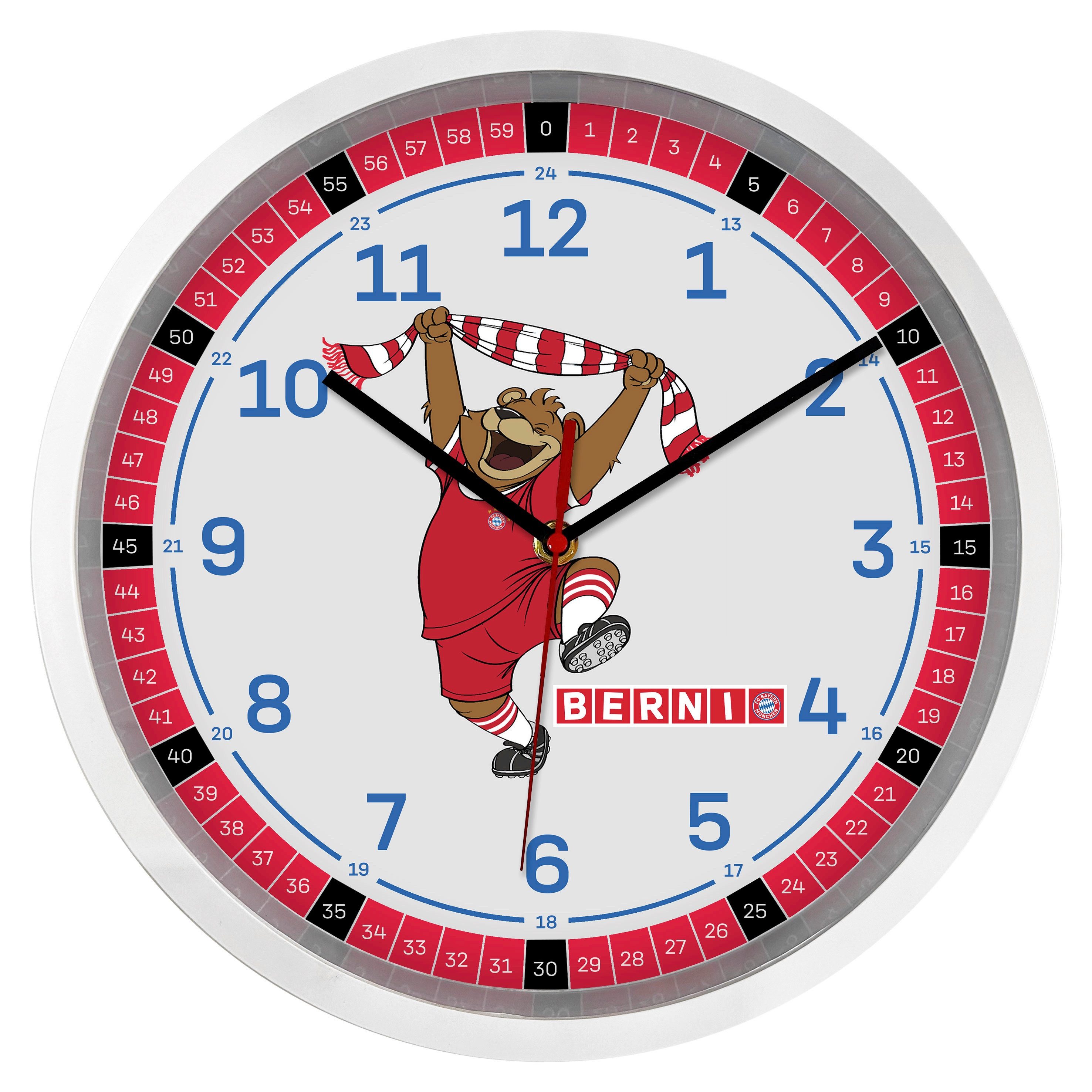 K&L Wall Art Wanduhr FC Bayern München Wanduhr FCB Fußball Lernzifferblatt (lautloses Uhrwerk ohne Ticken)