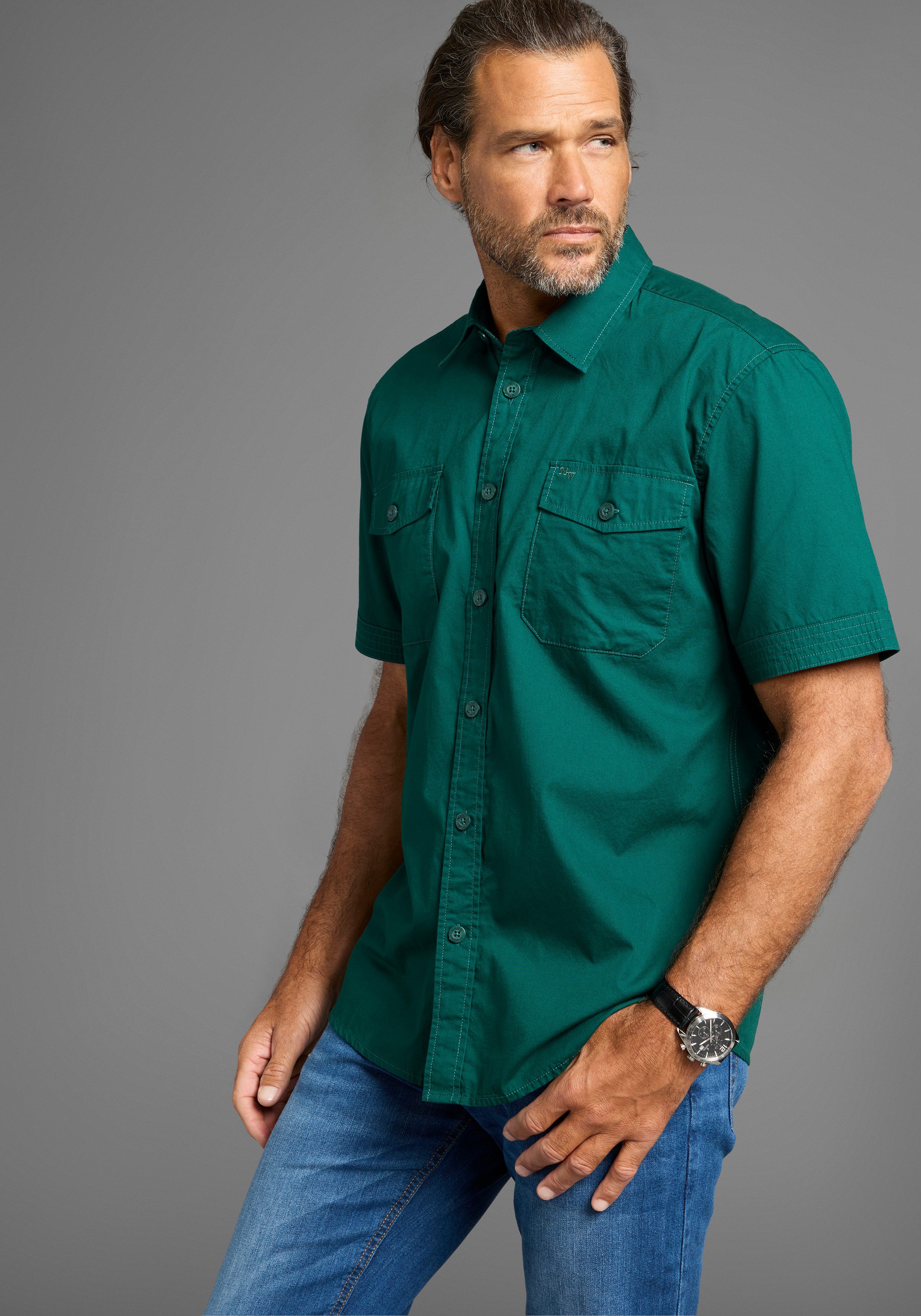 Man's World Kurzarmhemd Kurzarmhemd mit Logostickerei günstig online kaufen