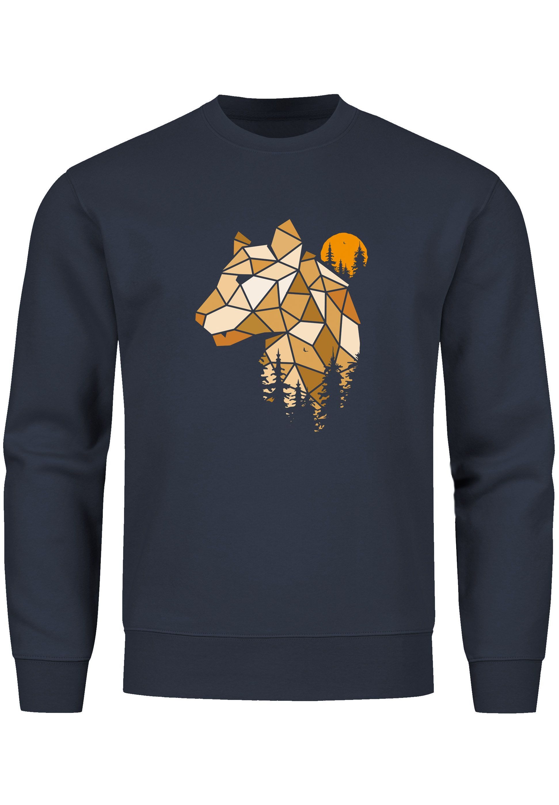 Neverless Sweatshirt Sweatshirt Herren Fashion Polygon Print Luchs Wald Tie günstig online kaufen