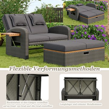 Flieks Gartenlounge-Set, 2-Sitzer Gartenmöbel mit verstellbarer Rückenlehne, Sofa mit Hocker