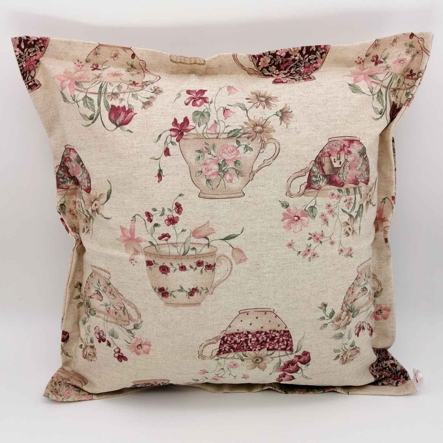 Kissenbezüge Gartenkissenhülle aus beschichteter Baumwolle: Tasse mit Blumen, Mit Liebe dekoriert