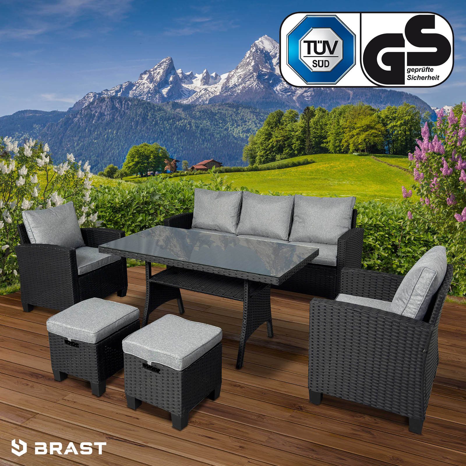 BRAST Gartenlounge-Set Delight, bis zu 7 Personen, viele Farben, inkl. extra Dicke Kissen, TÜV geprüft,Outdoor Loungemöbel Sitzgruppe