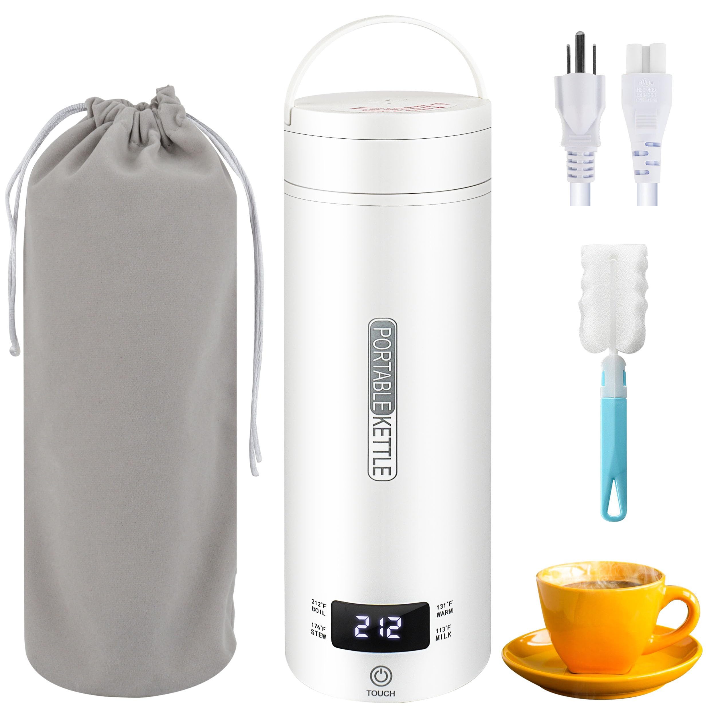 Tekoo Wasserkocher Tragbarer Reise-Wasserkocher 316 Edelstahl 450ml, 300 W, Doppelwandige Anti-Verbrüh-Konstruktion, 360° auslaufsicher