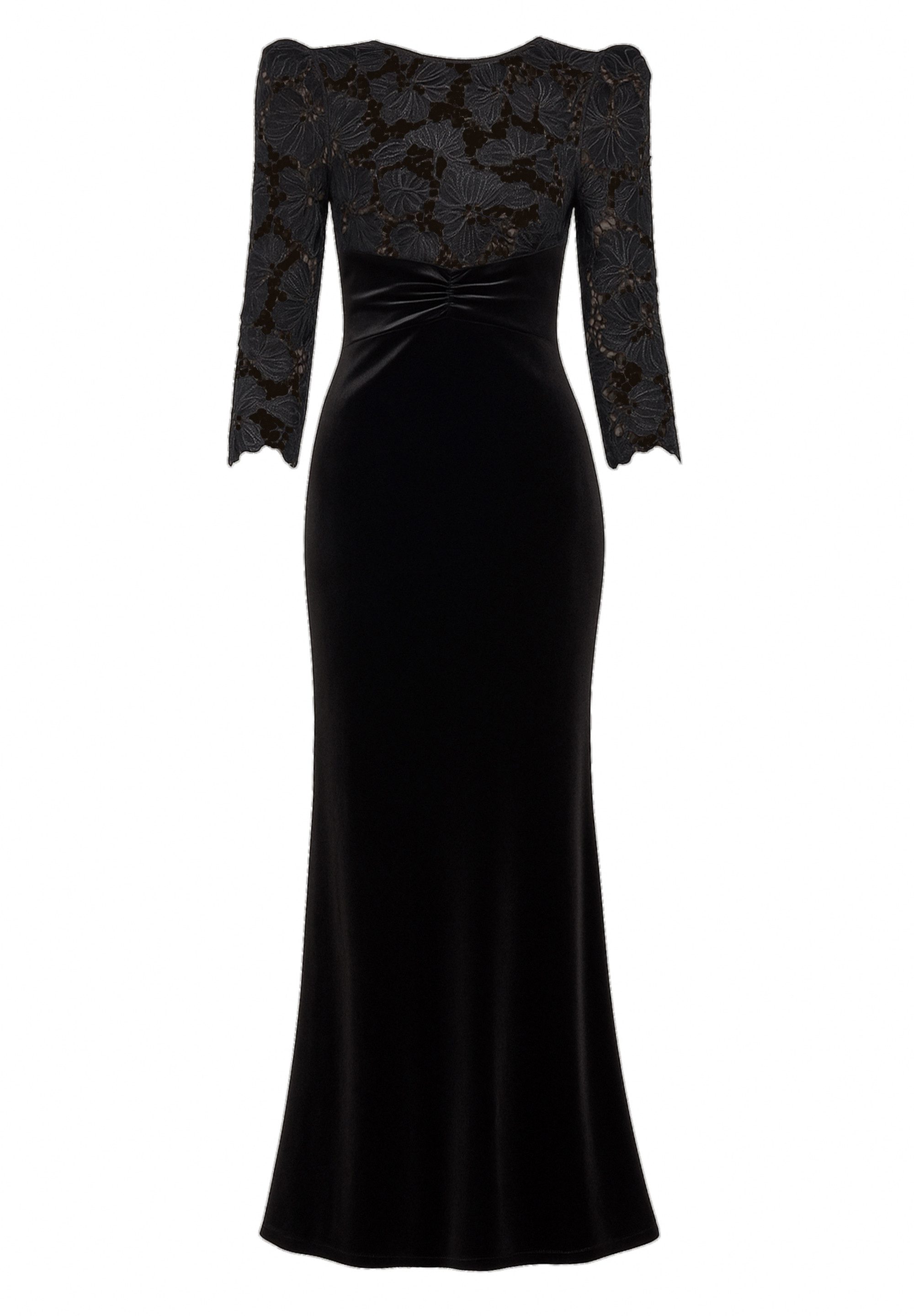 Goddiva Maxikleid Scalloped Velvet Crochet Maxi Dress langes Kleid