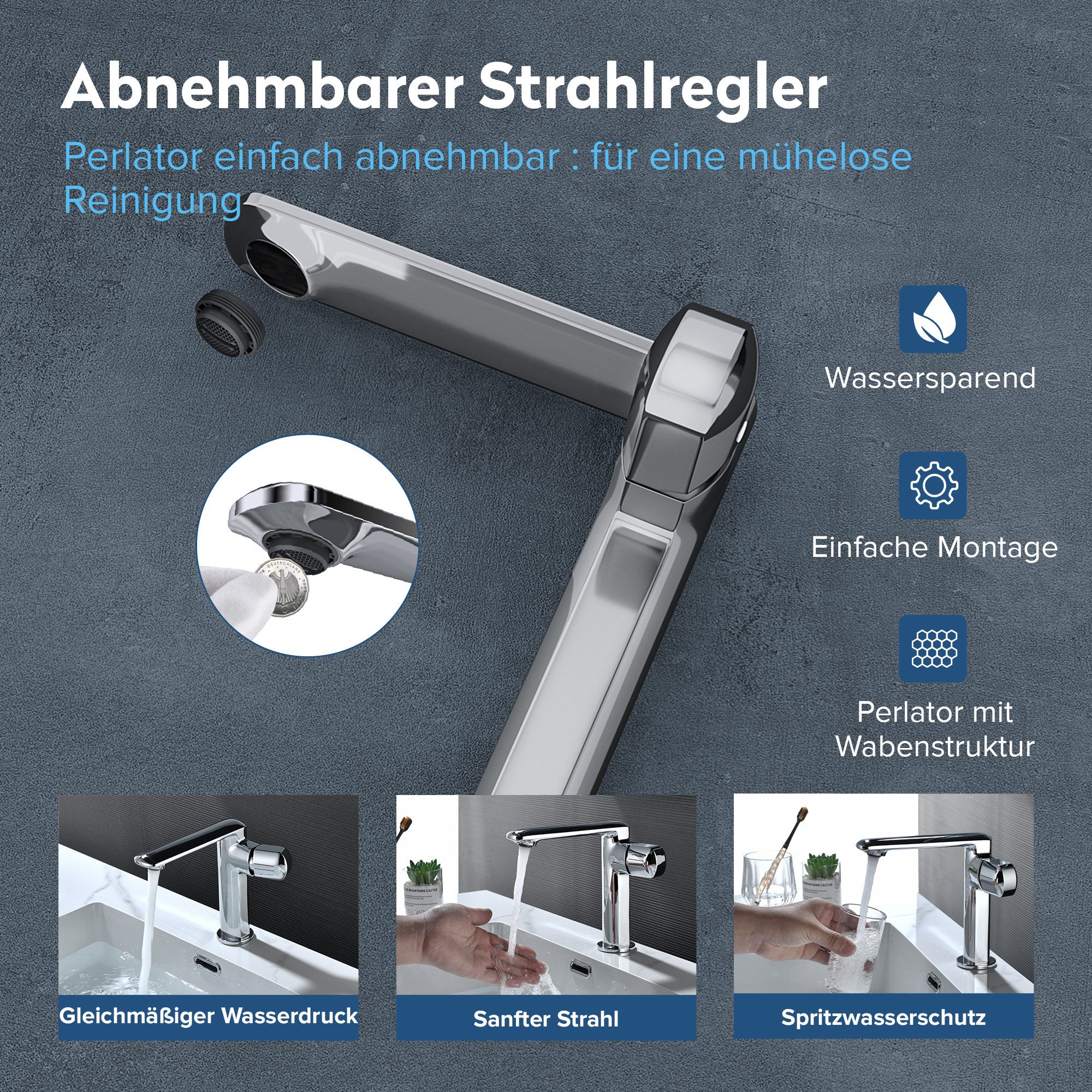 doporro Waschtischarmatur Wasserhahn Bad Waschtischarmaturmit Auslaufhöhe 156/259mm WAO-1180 DIN-Anschlüsse – Bild 4 von 5