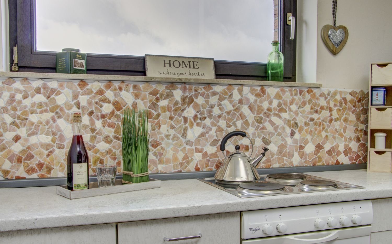 Mosani Marmor Mosaik Küche Naturstein rot Bruch beige Bodenfliese Cream Polygonal
