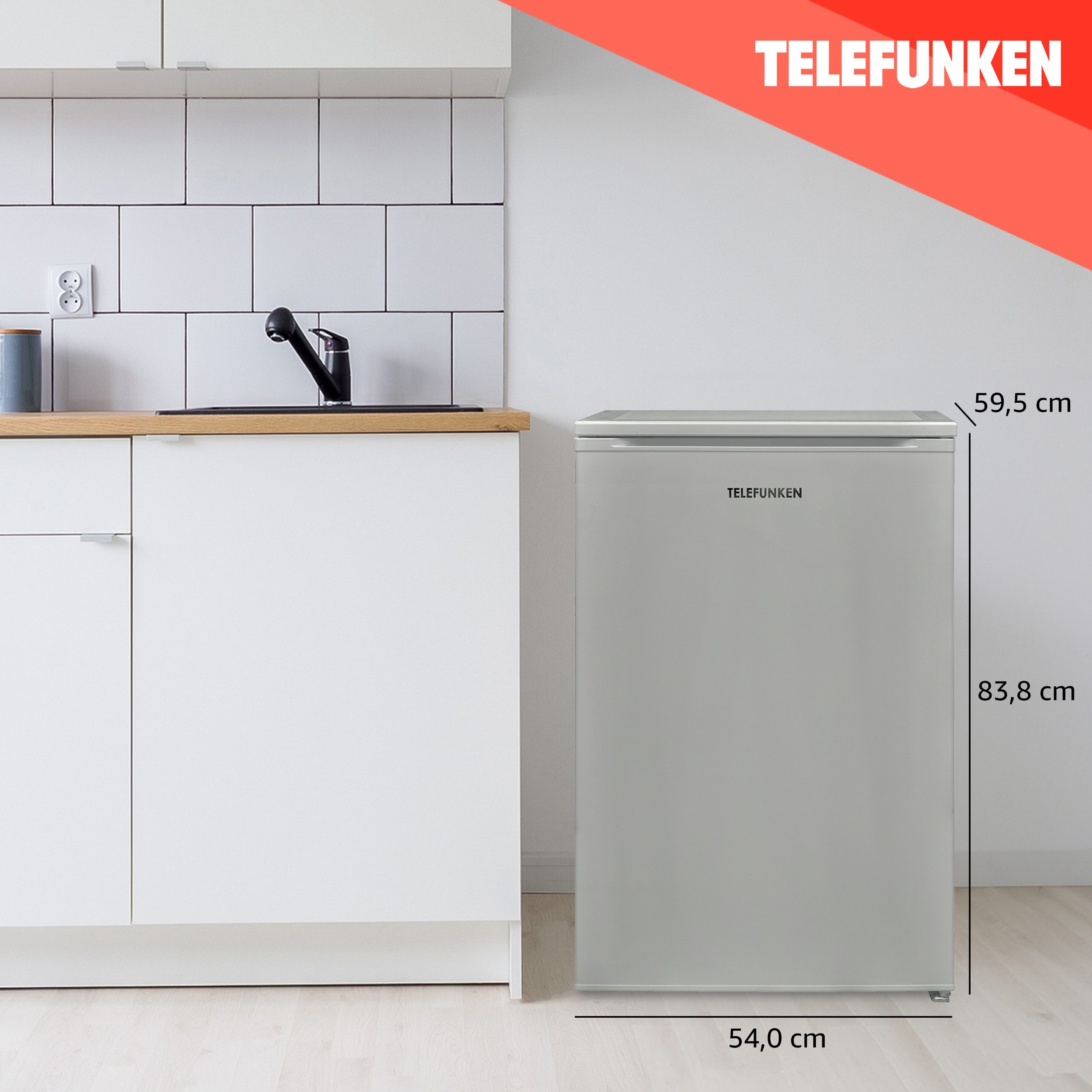 Telefunken Kühlschrank C-135-100-S, 83.8 cm hoch, 54 cm breit, 135 Liter Nutzinhalt, ohne Gefrierfach, klein, freistehend, silber – Bild 5 von 5