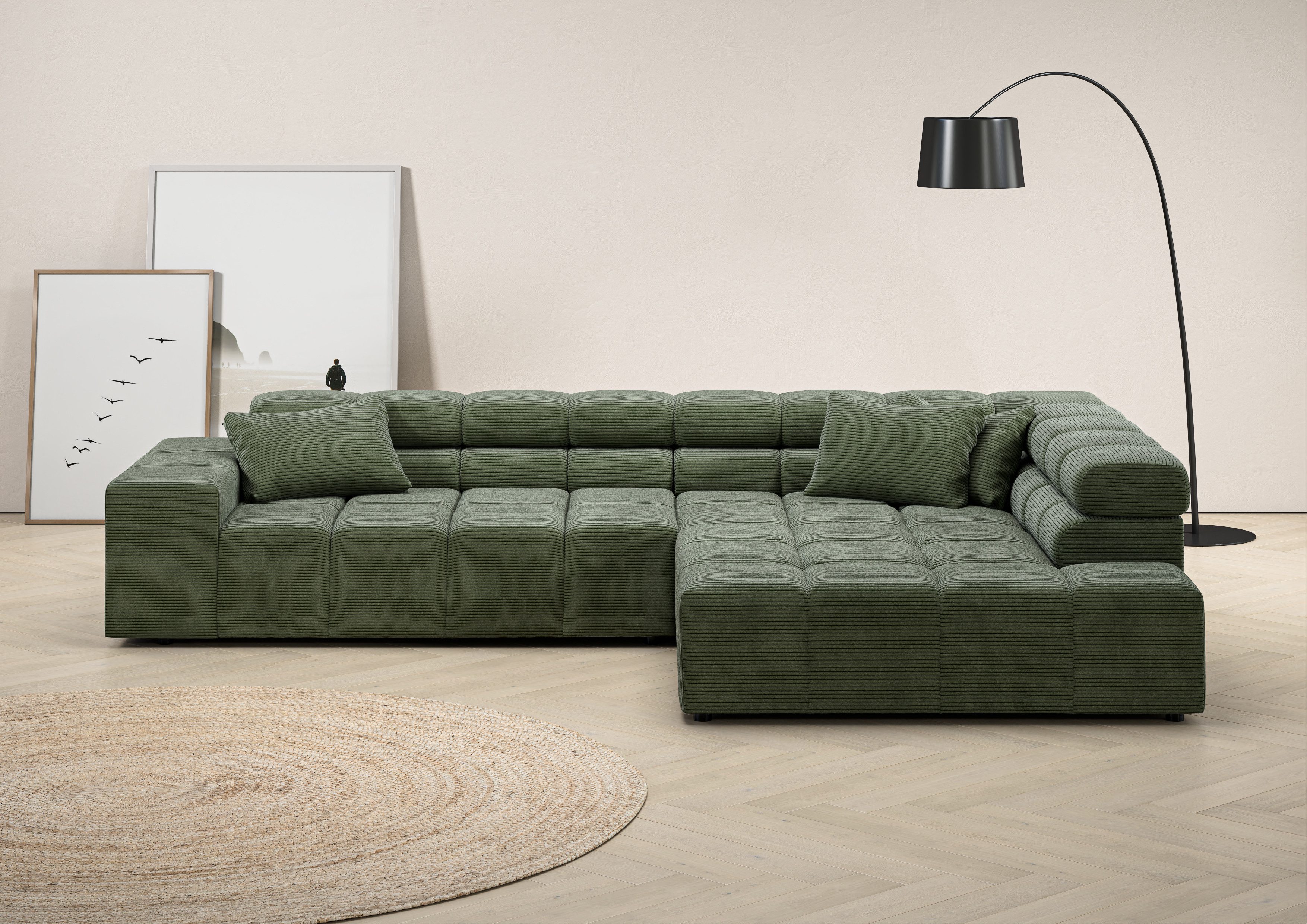 Home affaire Ecksofa Ancona, Ecksofa, incl. Kopfteilverstellung, Breite 319 cm, L-Form, wahlweise motorische Sitztiefenverstellung, auch in Cord + Easy Care