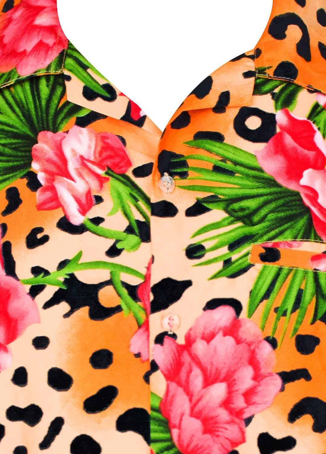 King Kameha Hawaiihemd Leopard Flowers Funky Hawaii-Hemd Herren Kurzarm Front-Tasche Unisex