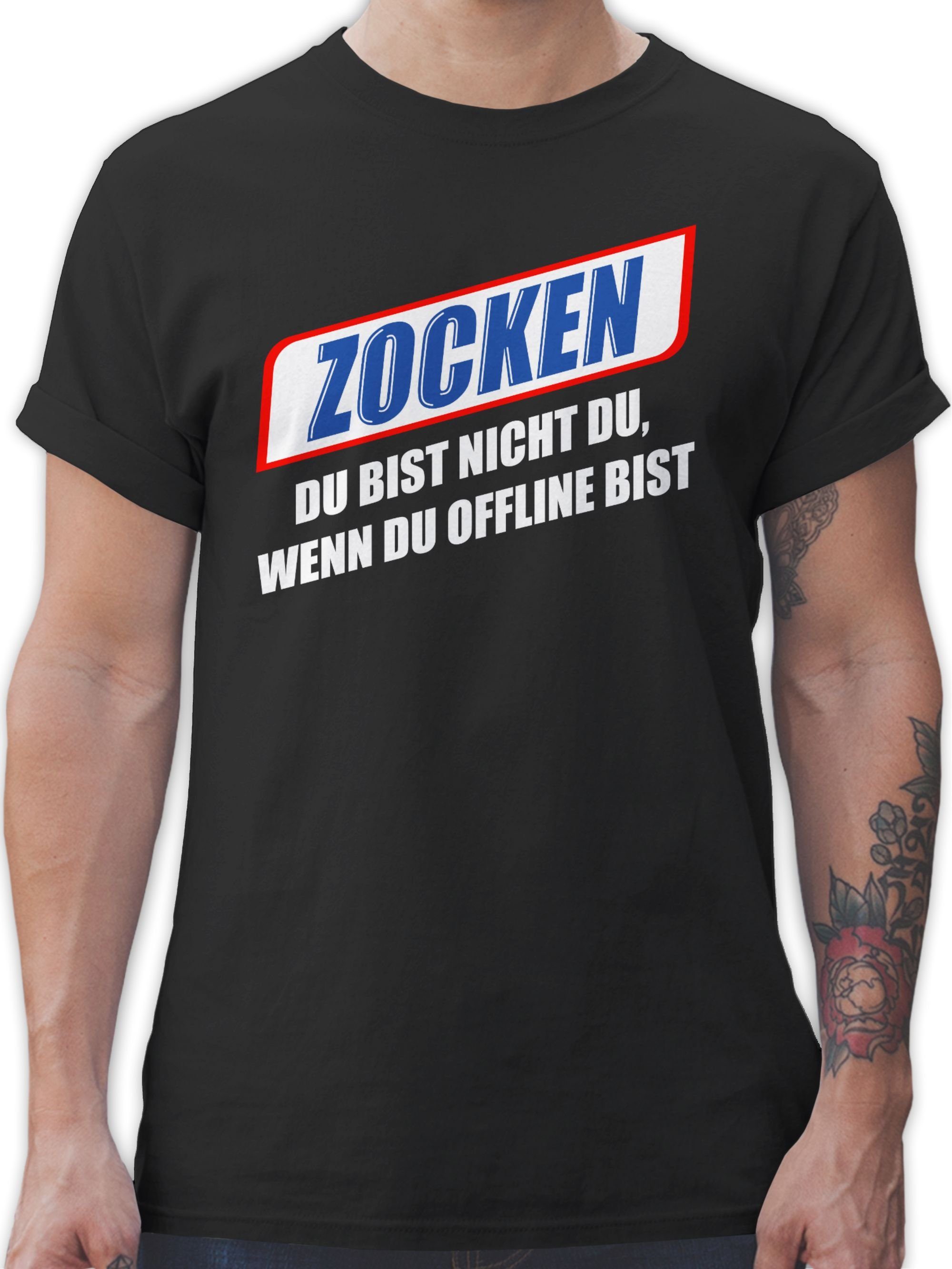 Shirtracer T-Shirt Zocken Du bist nicht du wenn du offline bist weiß Nerd Geschenke 03 Schwarz