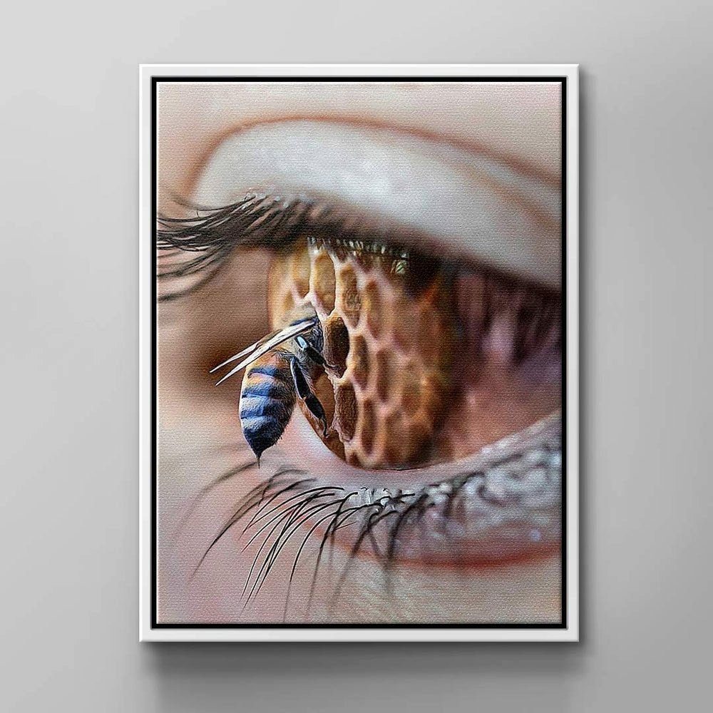 ohne DOTCOMCANVAS® in rosa Biene schwarz blau Wandbild Leinwandbild Auge Honig Rahmen in Eye, Bee Eye Bee