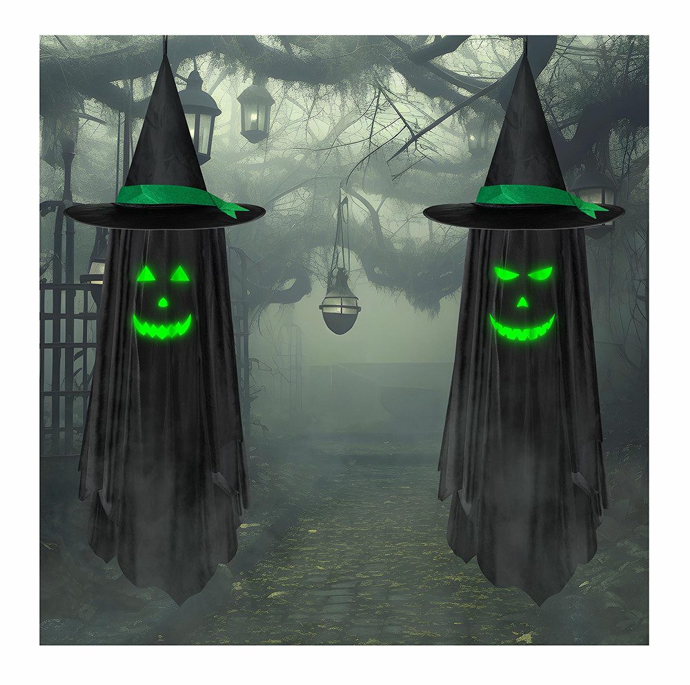 Bomiclss Dekoobjekt Halloween Geister Hängedeko 2er Set, Halloween-Hängedekoration (2 St), Gruseliger Geist Hängefigur Deko,für Garten, Terrasse & Außenbereich