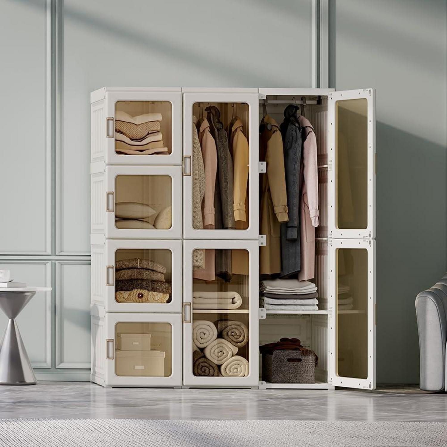 LuxusKollektion Kleiderschrank Faltbarer Kleiderschrank Weiß 8 Türen