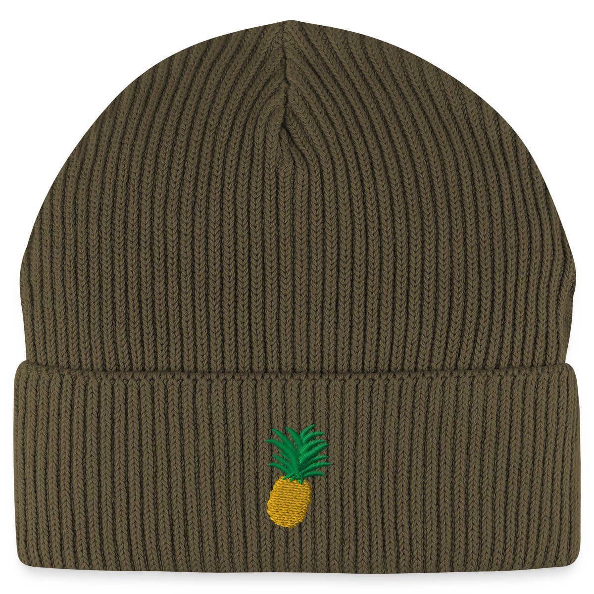 Spreadshirt Beanie Ananas Stickerei Fisherman Beanie Bio Mütze (1-St)