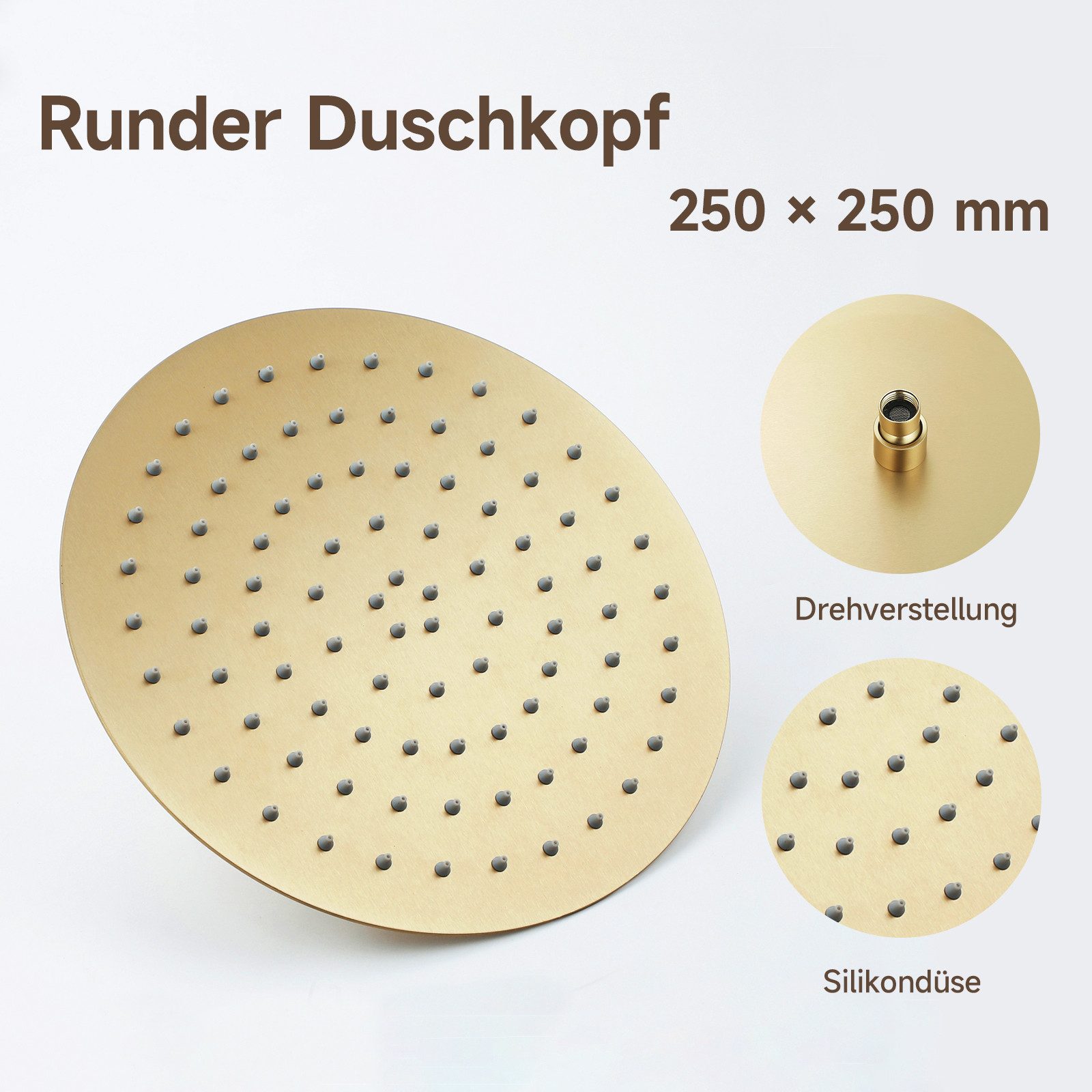 Oihpaw Duschsystem 2-Funktions-Duschset mit 25 cm rundem Regenduschkopf, verdeckter Messingkörper und Handbrause