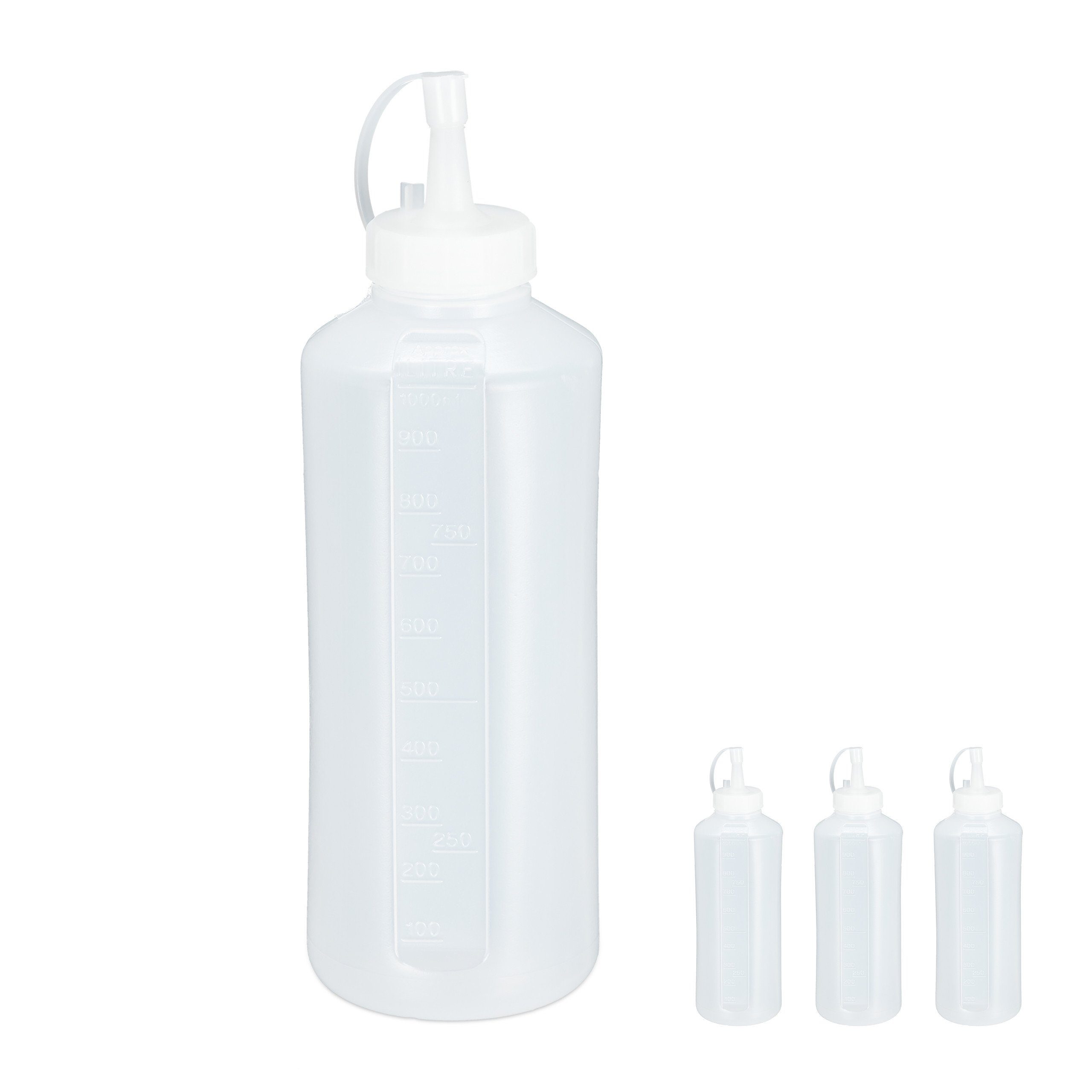 relaxdays Dressing Shaker ml 1000 Kunststoff Set, Quetschflasche 4er